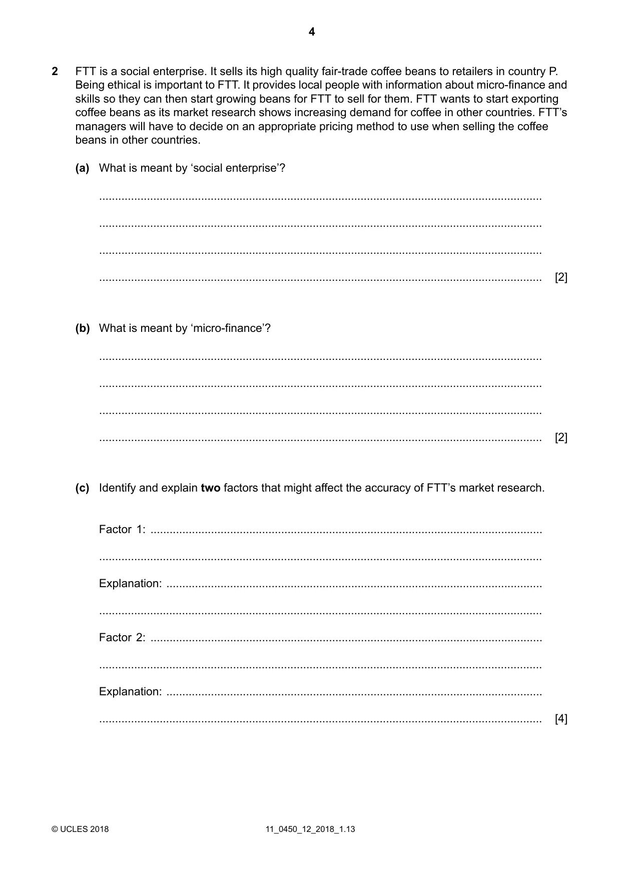 Cambridge IGCSE Business Studies 0450 2018 Oct/Nov Paper 1 · Variant 2 question paper, page 4 of 12