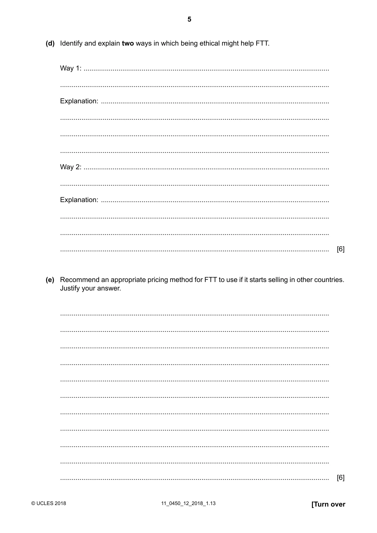 Cambridge IGCSE Business Studies 0450 2018 Oct/Nov Paper 1 · Variant 2 question paper, page 5 of 12