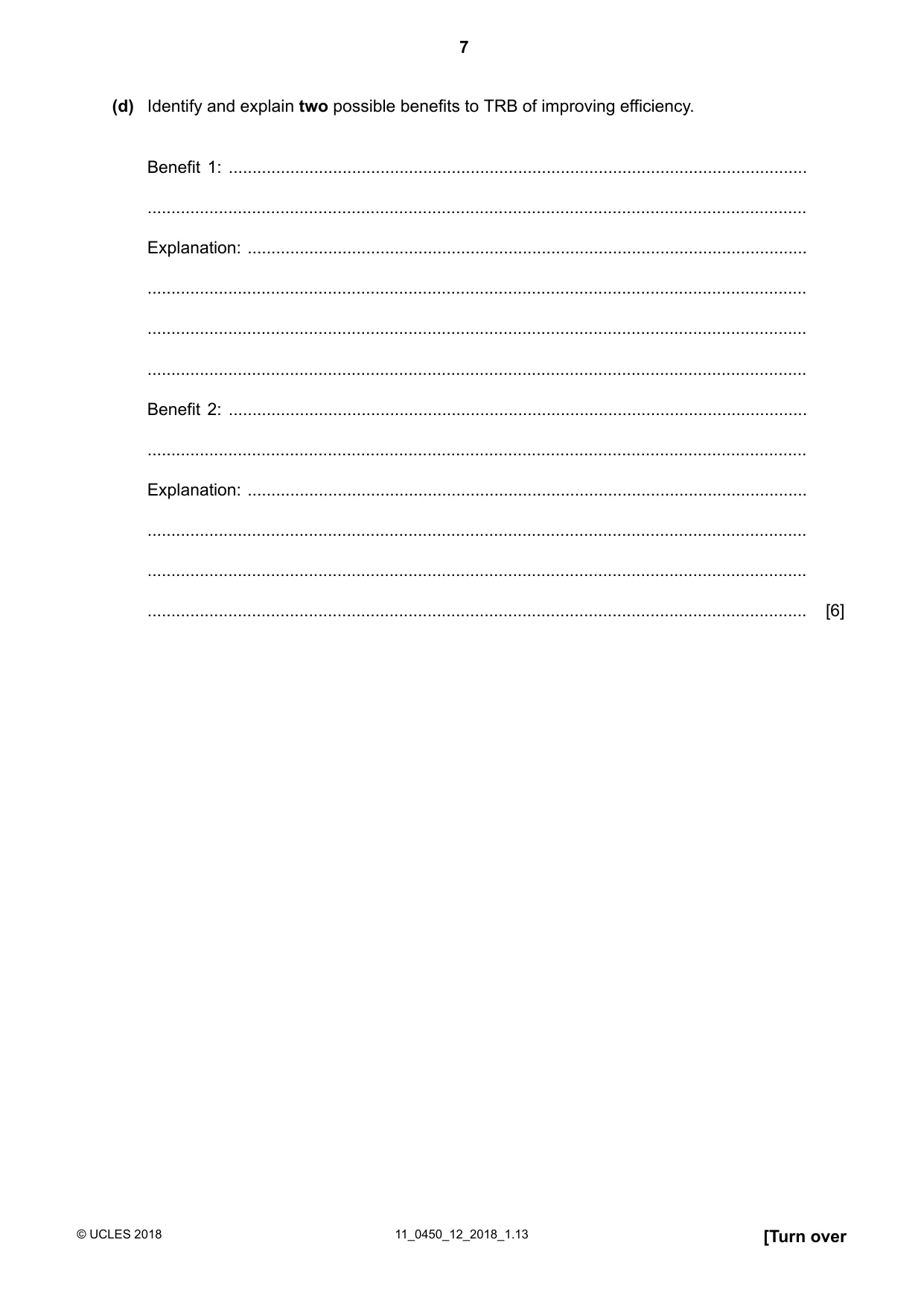 Cambridge IGCSE Business Studies 0450 2018 Oct/Nov Paper 1 · Variant 2 question paper, page 7 of 12