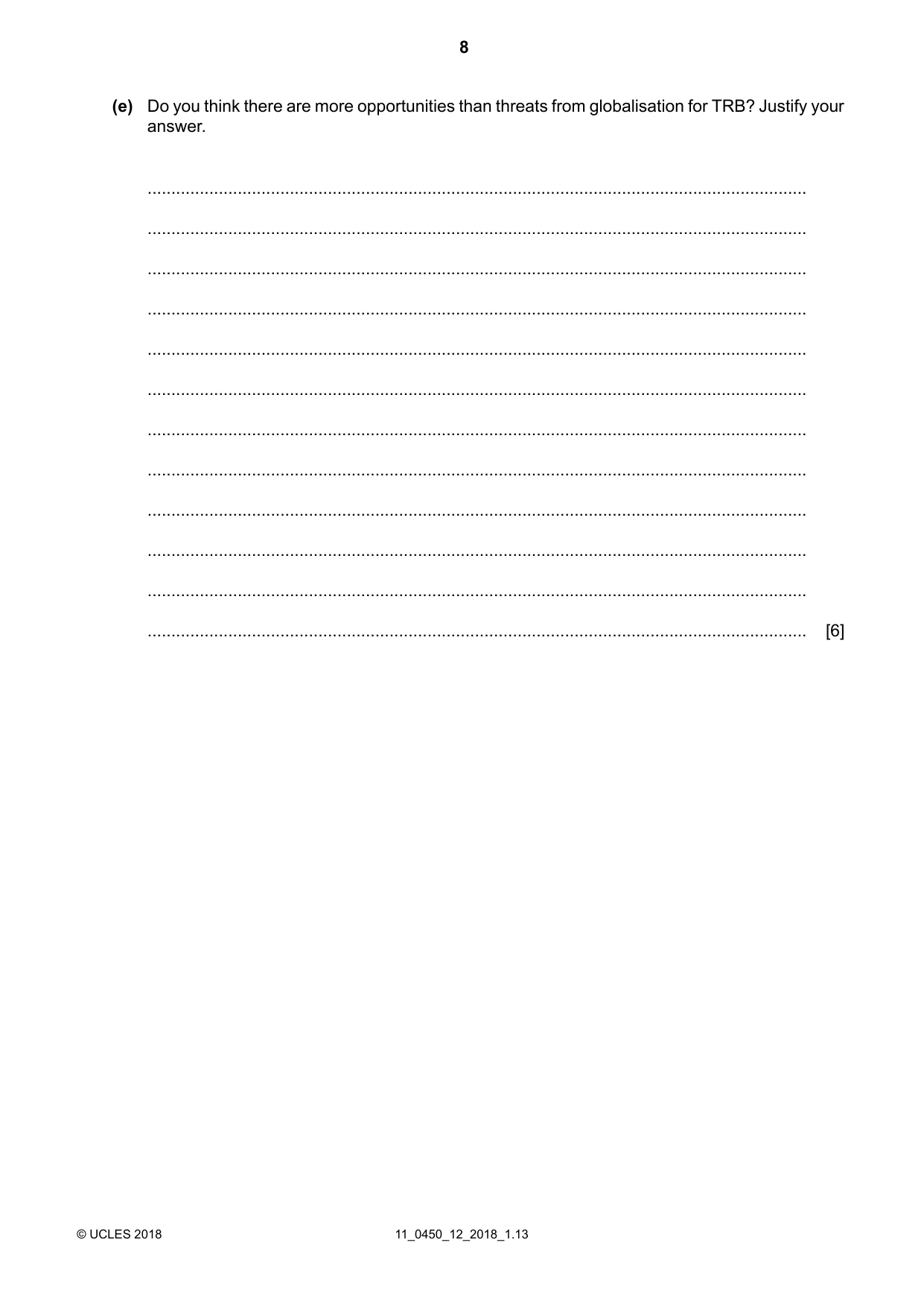 Cambridge IGCSE Business Studies 0450 2018 Oct/Nov Paper 1 · Variant 2 question paper, page 8 of 12