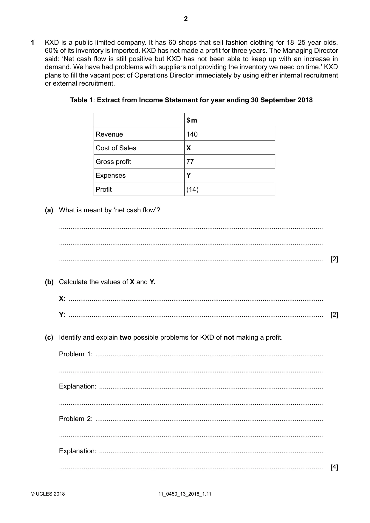 Cambridge IGCSE Business Studies 0450 2018 Oct/Nov Paper 1 · Variant 3 question paper, page 2 of 12