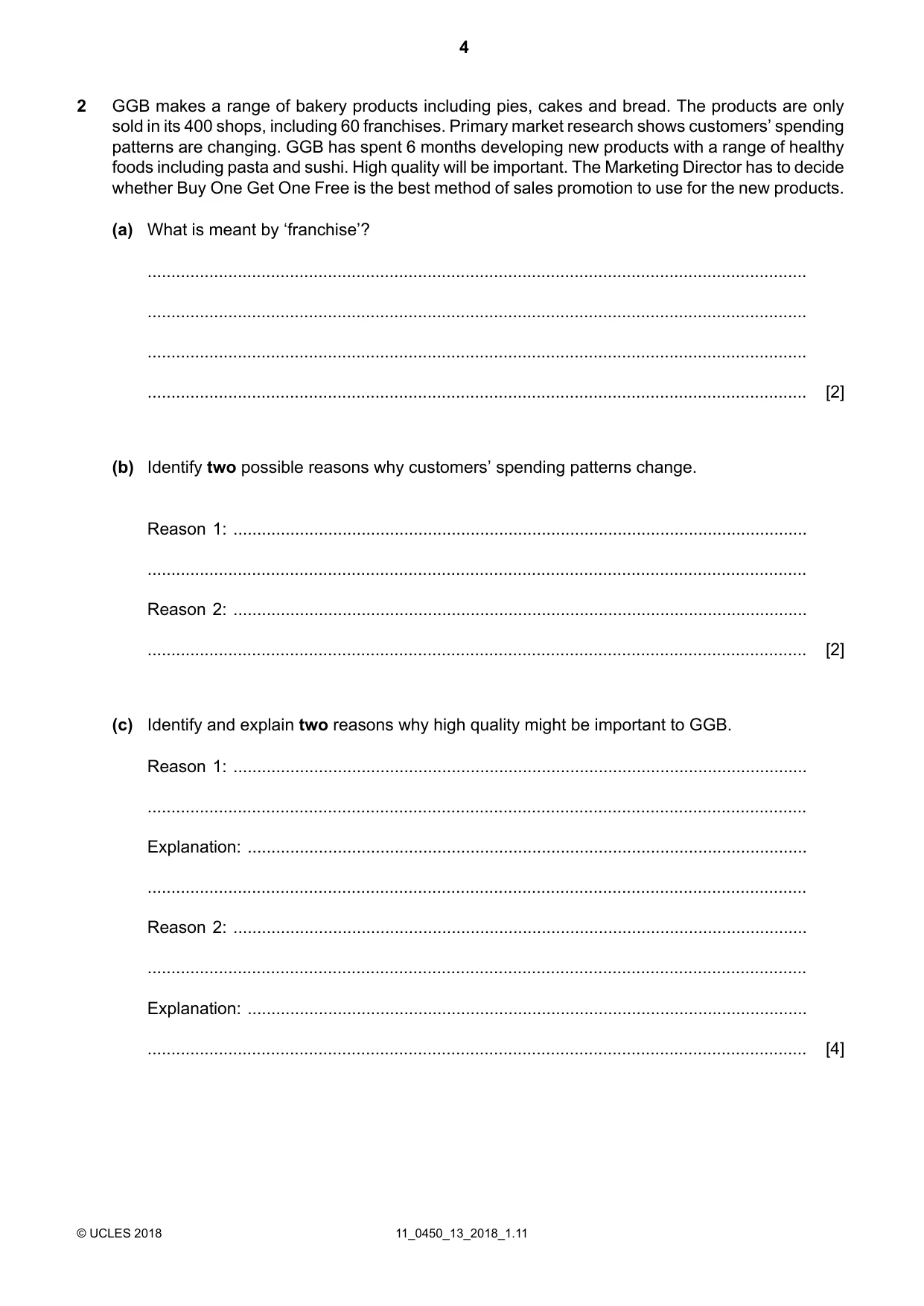 Cambridge IGCSE Business Studies 0450 2018 Oct/Nov Paper 1 · Variant 3 question paper, page 4 of 12