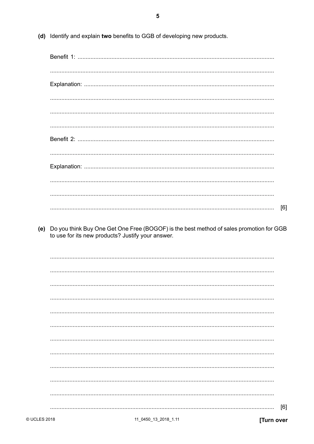 Cambridge IGCSE Business Studies 0450 2018 Oct/Nov Paper 1 · Variant 3 question paper, page 5 of 12