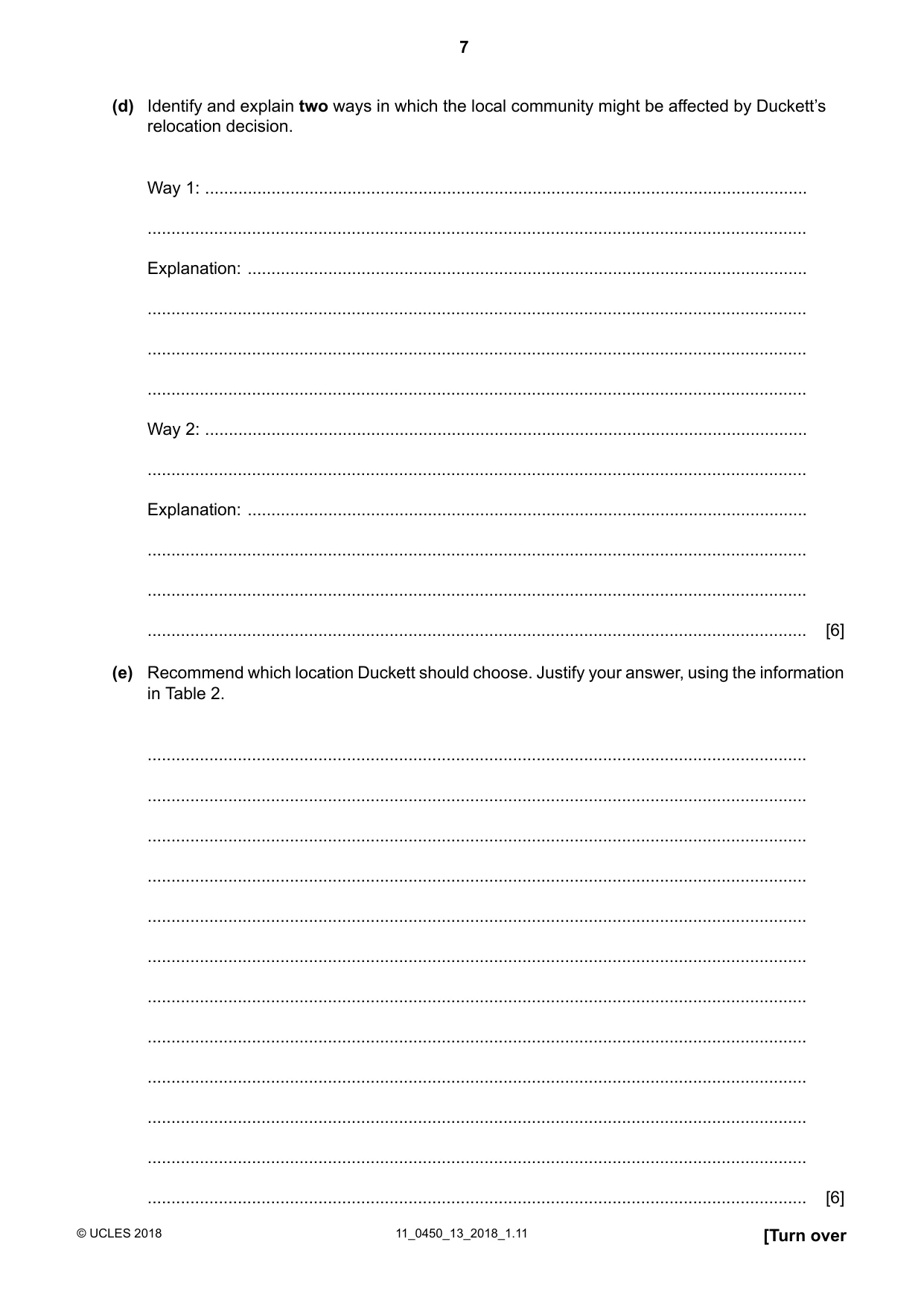 Cambridge IGCSE Business Studies 0450 2018 Oct/Nov Paper 1 · Variant 3 question paper, page 7 of 12