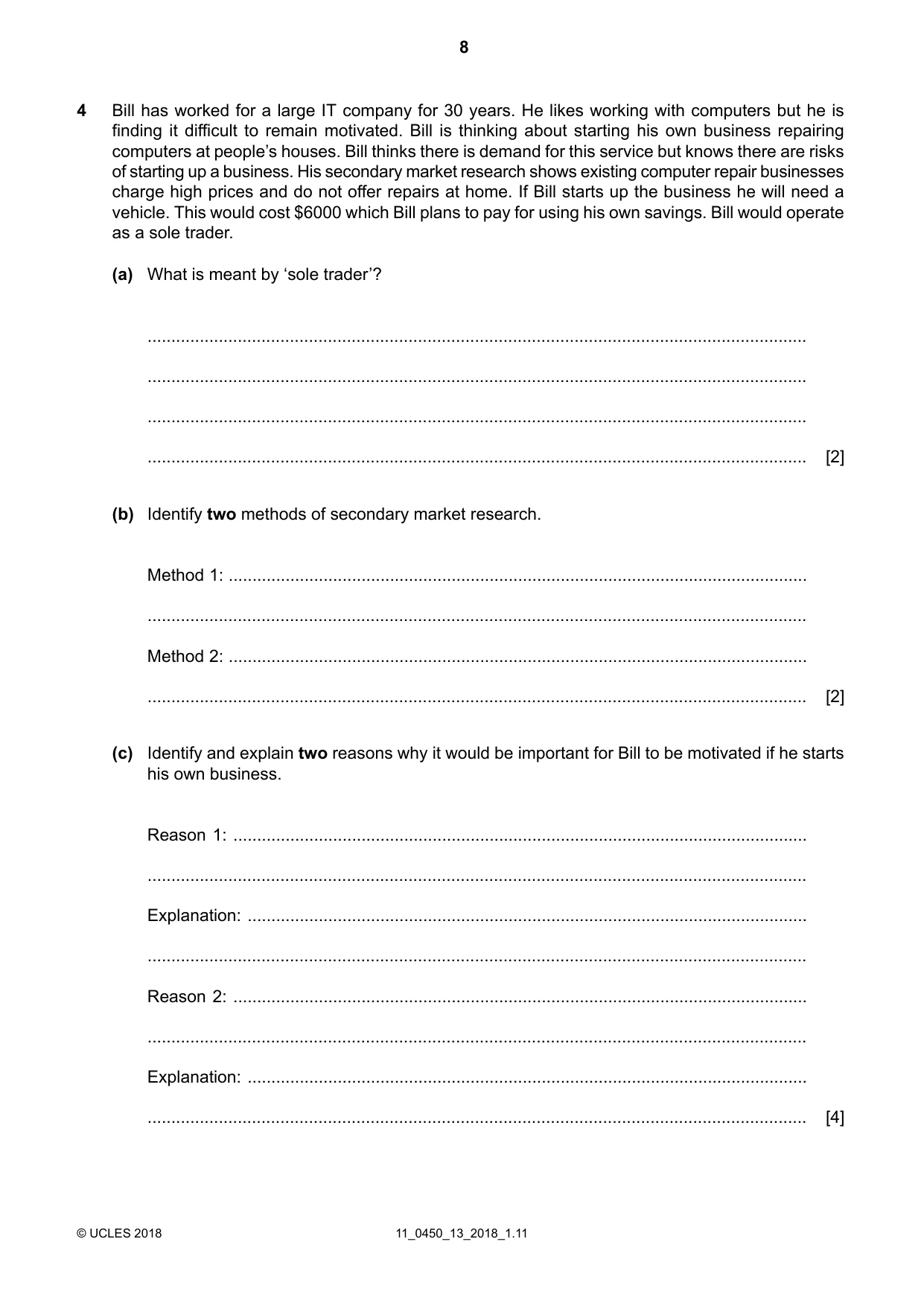 Cambridge IGCSE Business Studies 0450 2018 Oct/Nov Paper 1 · Variant 3 question paper, page 8 of 12