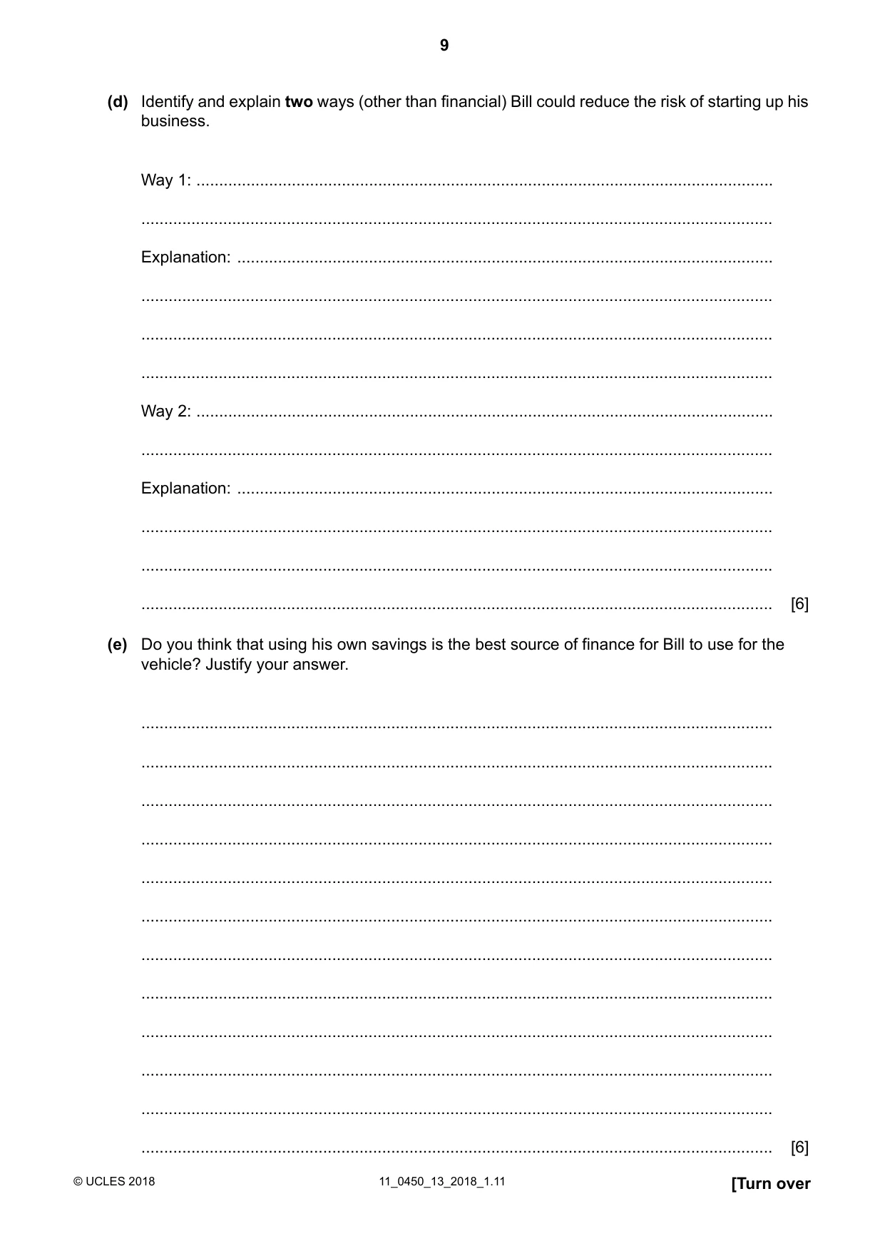 Cambridge IGCSE Business Studies 0450 2018 Oct/Nov Paper 1 · Variant 3 question paper, page 9 of 12