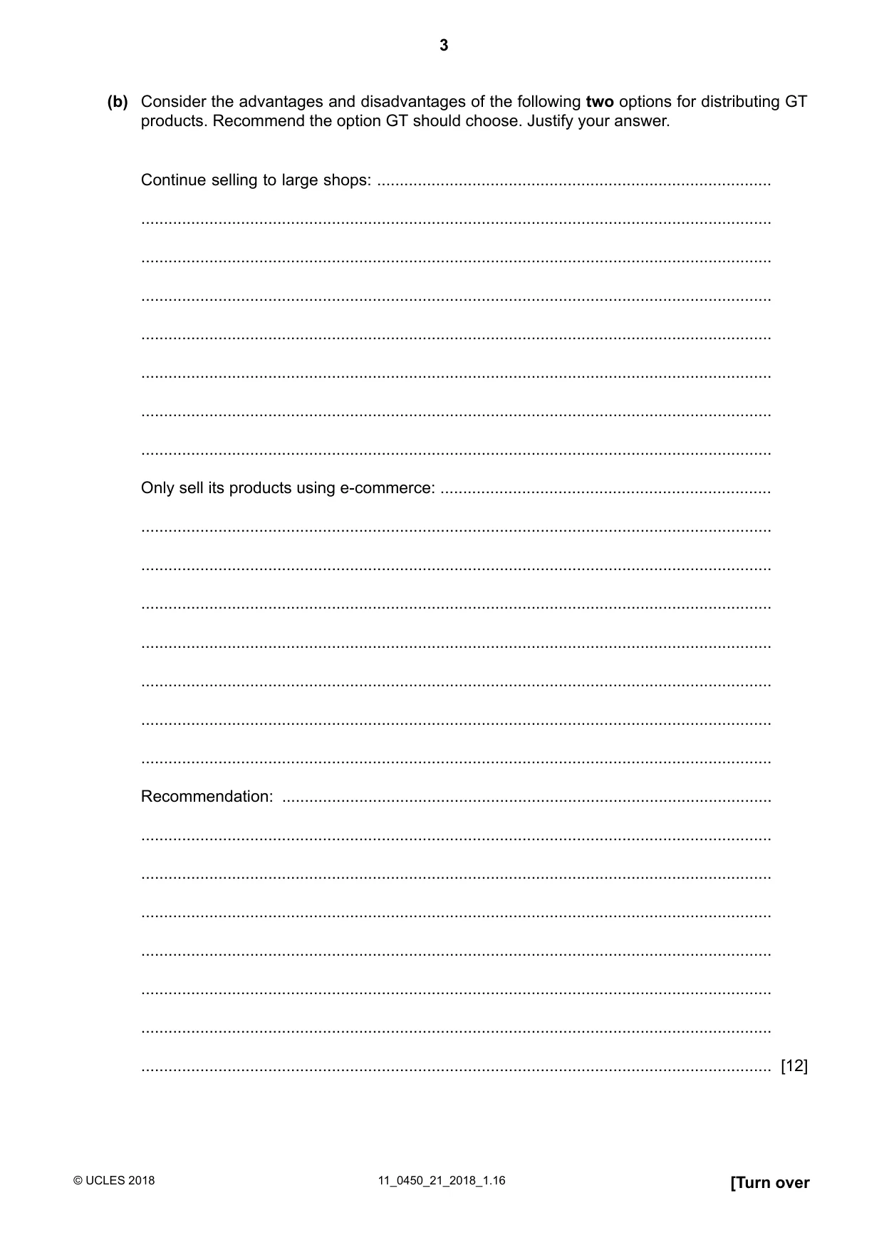 Cambridge IGCSE Business Studies 0450 2018 Oct/Nov Paper 2 · Variant 1 question paper, page 3 of 12
