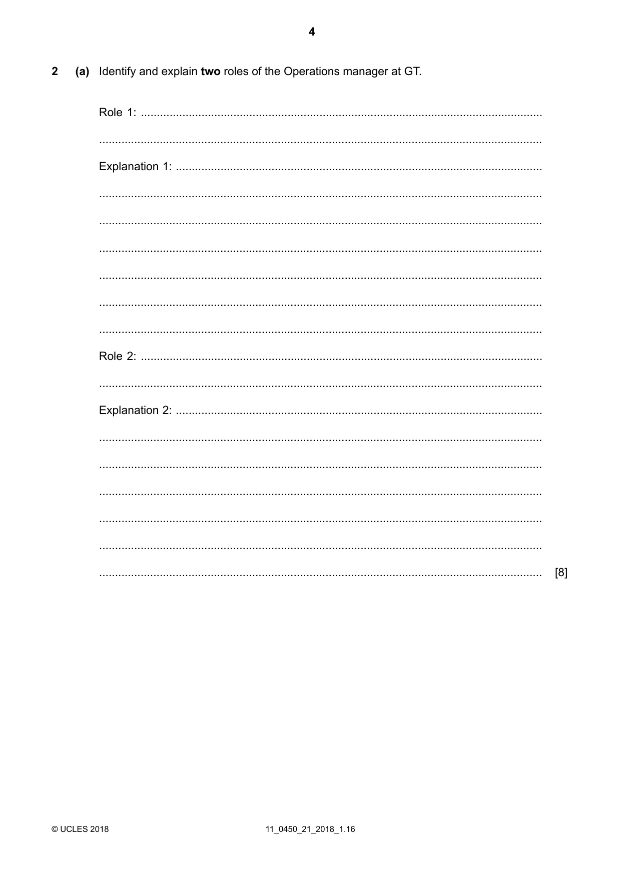 Cambridge IGCSE Business Studies 0450 2018 Oct/Nov Paper 2 · Variant 1 question paper, page 4 of 12