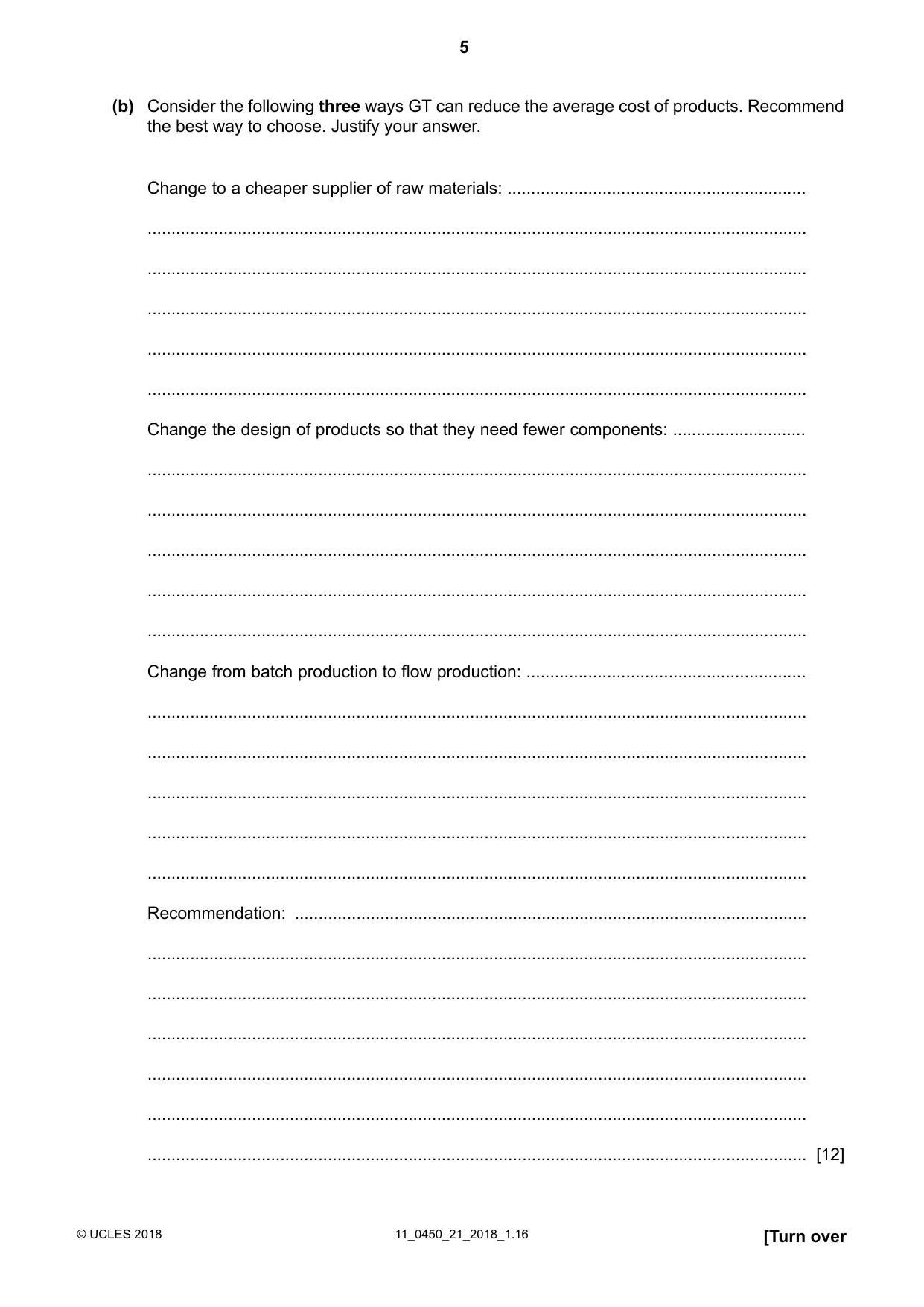 Cambridge IGCSE Business Studies 0450 2018 Oct/Nov Paper 2 · Variant 1 question paper, page 5 of 12