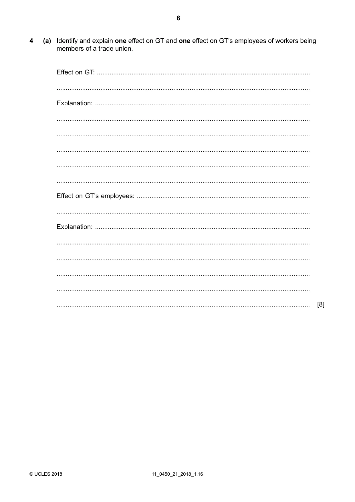 Cambridge IGCSE Business Studies 0450 2018 Oct/Nov Paper 2 · Variant 1 question paper, page 8 of 12