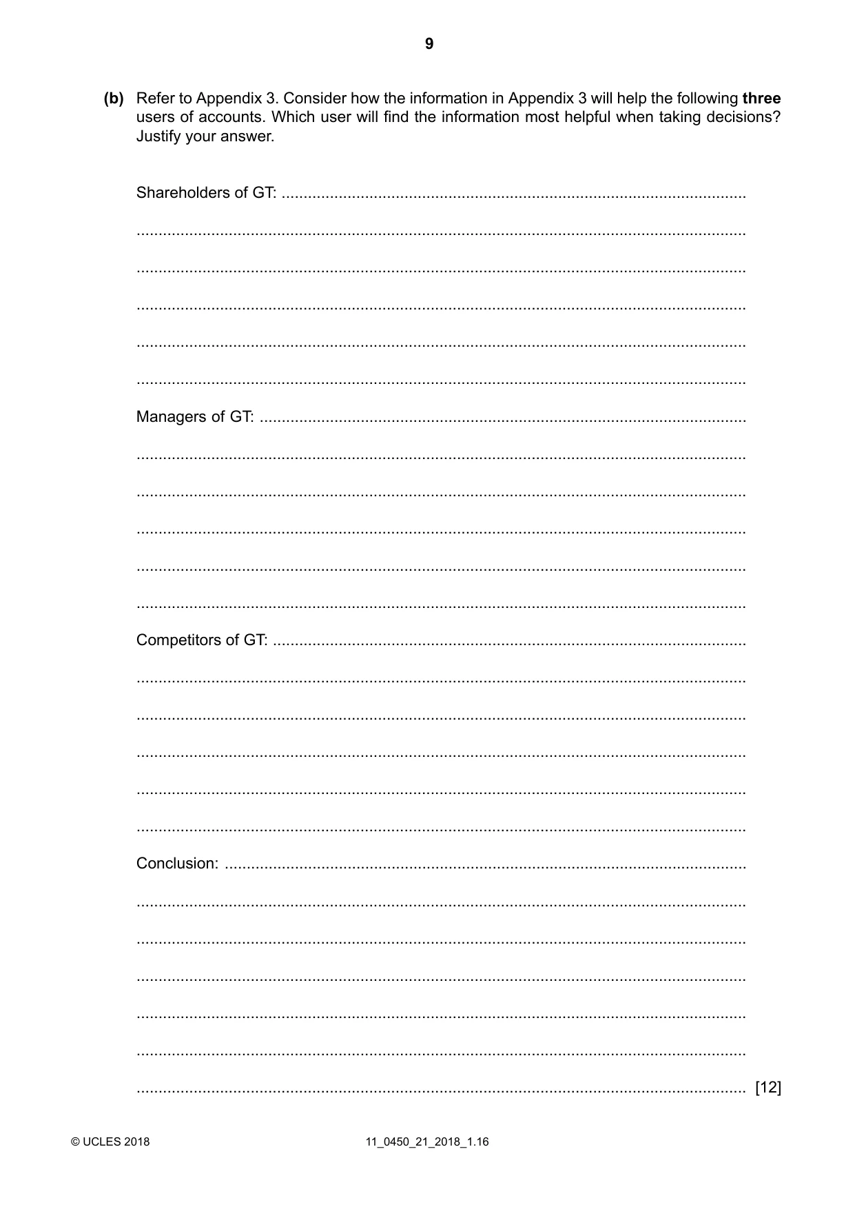 Cambridge IGCSE Business Studies 0450 2018 Oct/Nov Paper 2 · Variant 1 question paper, page 9 of 12