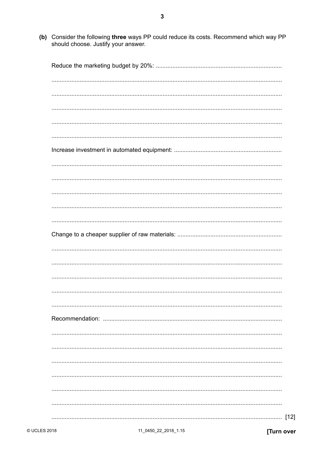 Cambridge IGCSE Business Studies 0450 2018 Oct/Nov Paper 2 · Variant 2 question paper, page 3 of 12