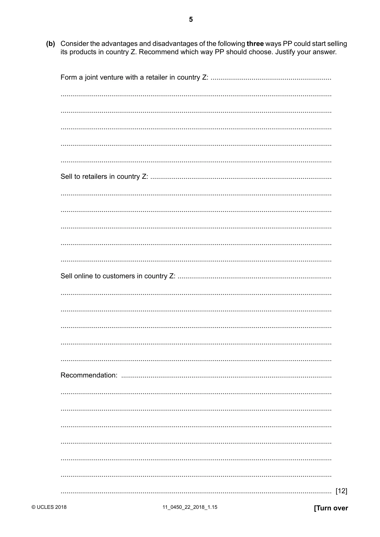 Cambridge IGCSE Business Studies 0450 2018 Oct/Nov Paper 2 · Variant 2 question paper, page 5 of 12