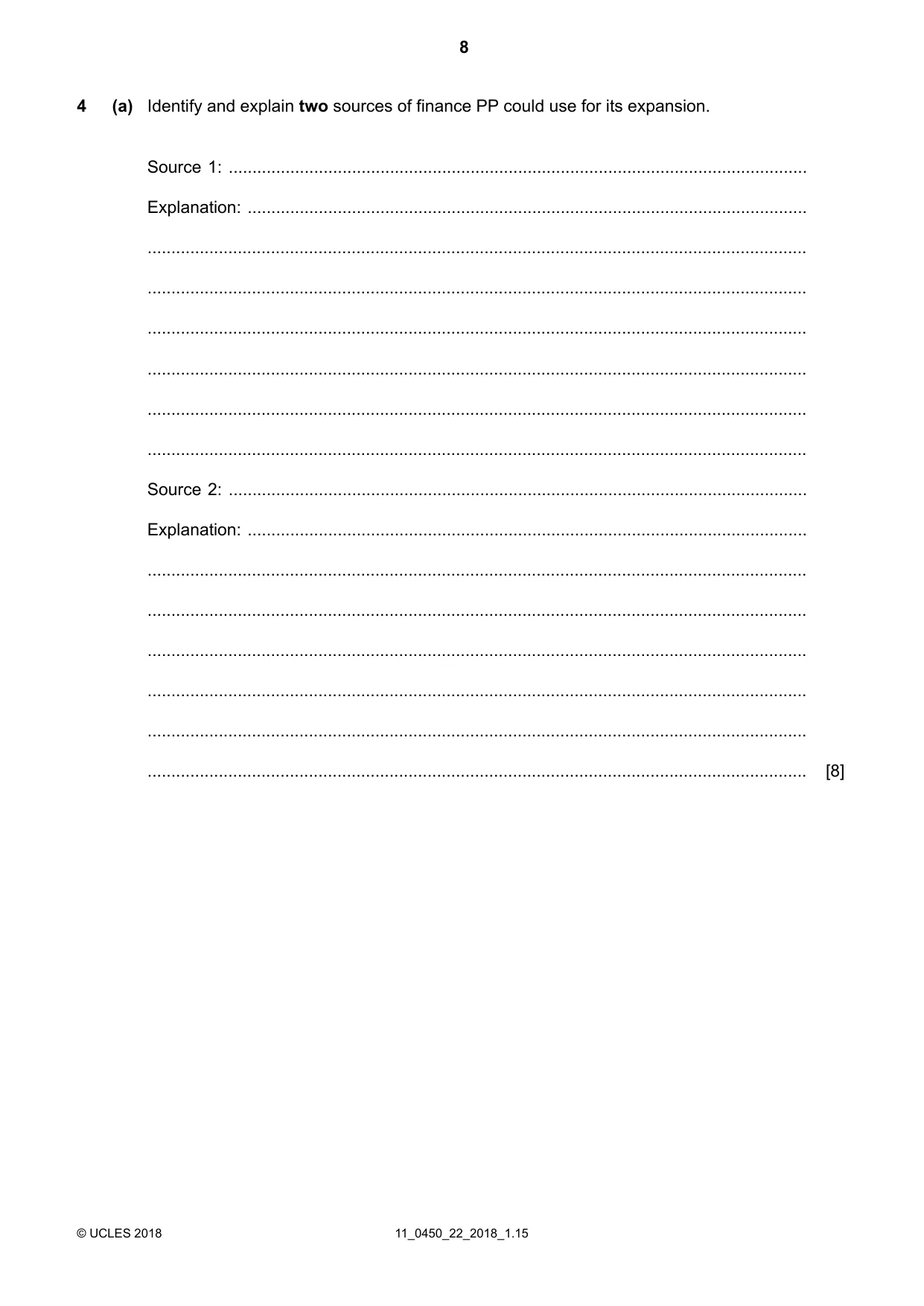 Cambridge IGCSE Business Studies 0450 2018 Oct/Nov Paper 2 · Variant 2 question paper, page 8 of 12
