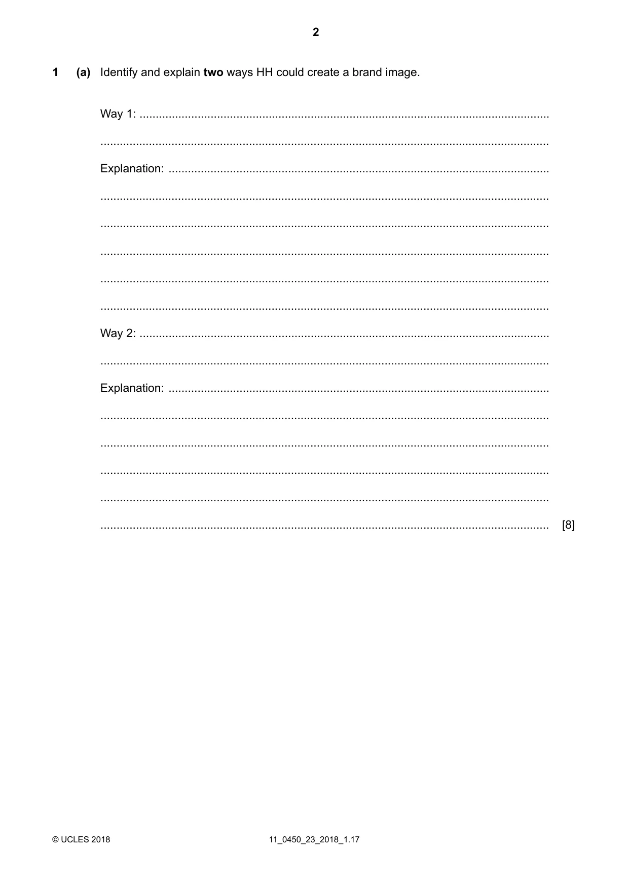 Cambridge IGCSE Business Studies 0450 2018 Oct/Nov Paper 2 · Variant 3 question paper, page 2 of 12