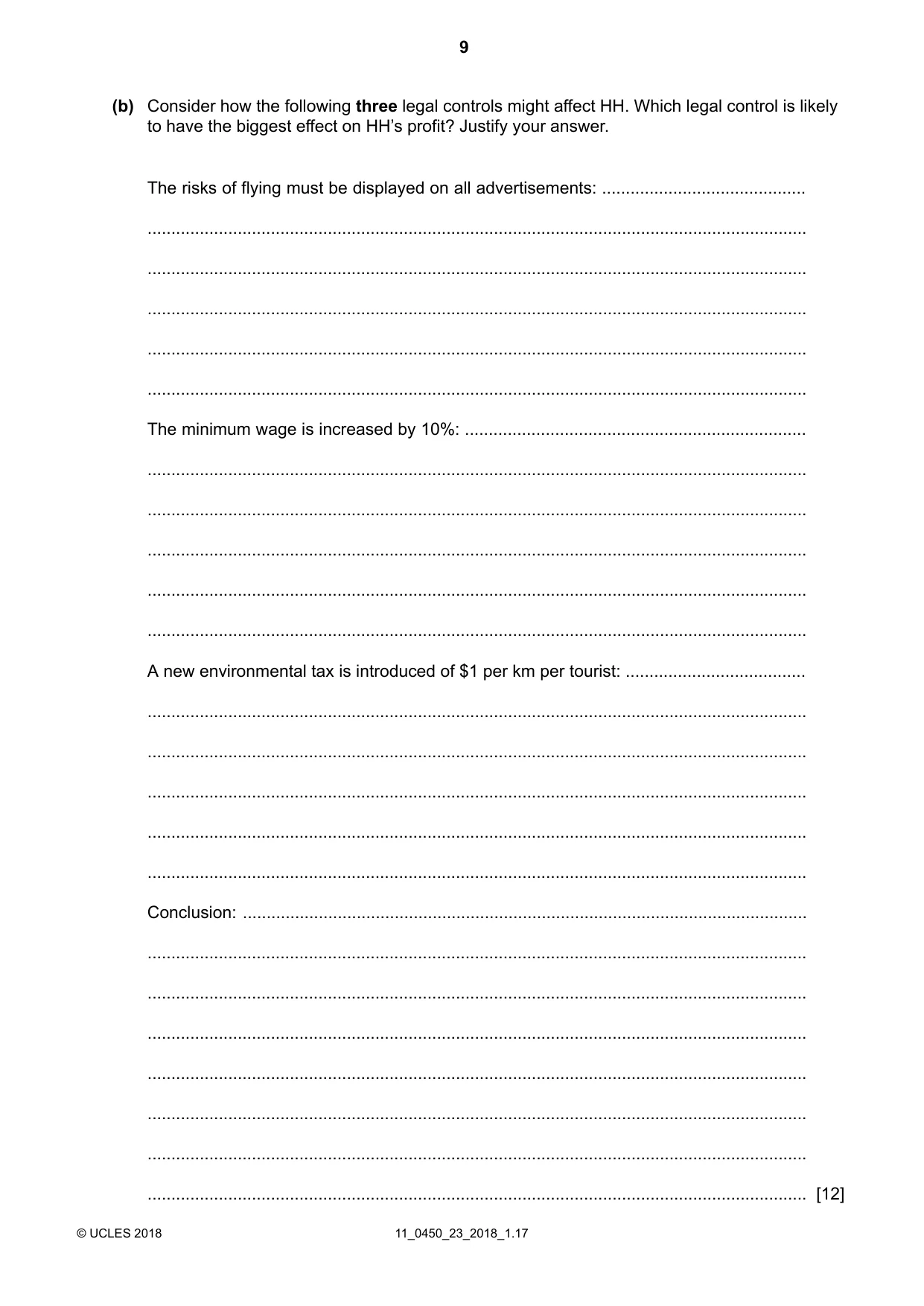 Cambridge IGCSE Business Studies 0450 2018 Oct/Nov Paper 2 · Variant 3 question paper, page 9 of 12