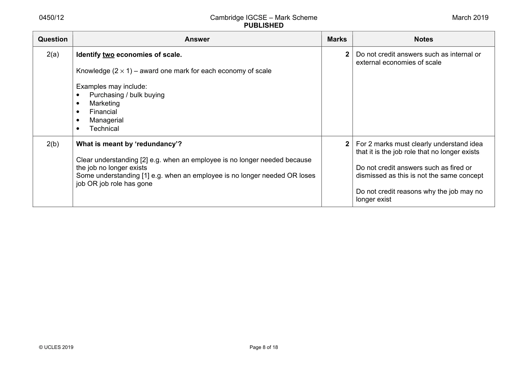 Mark scheme, page 8 of 18