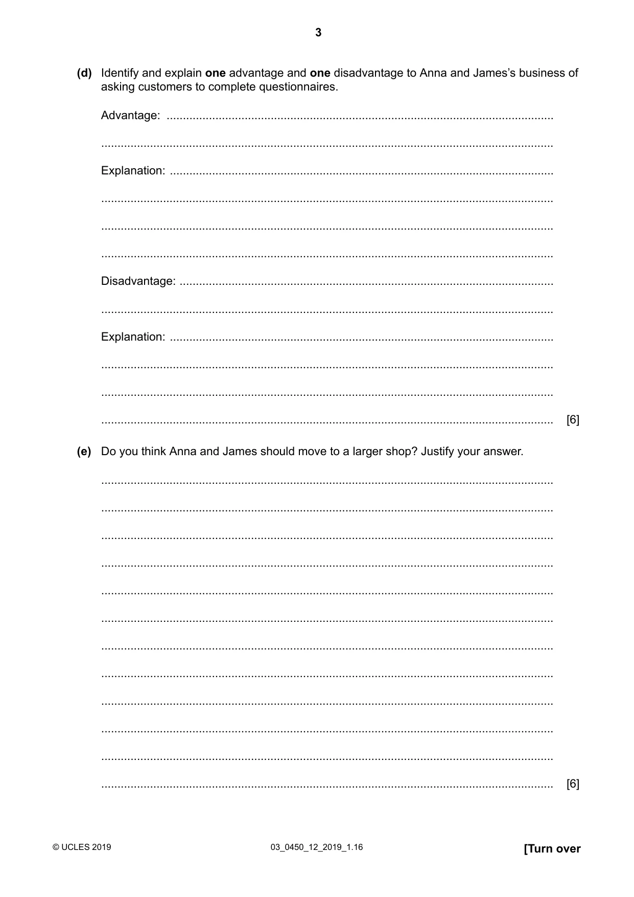 Cambridge IGCSE Business Studies 0450 2019 Feb/March Paper 1 · Variant 2 question paper, page 3 of 12