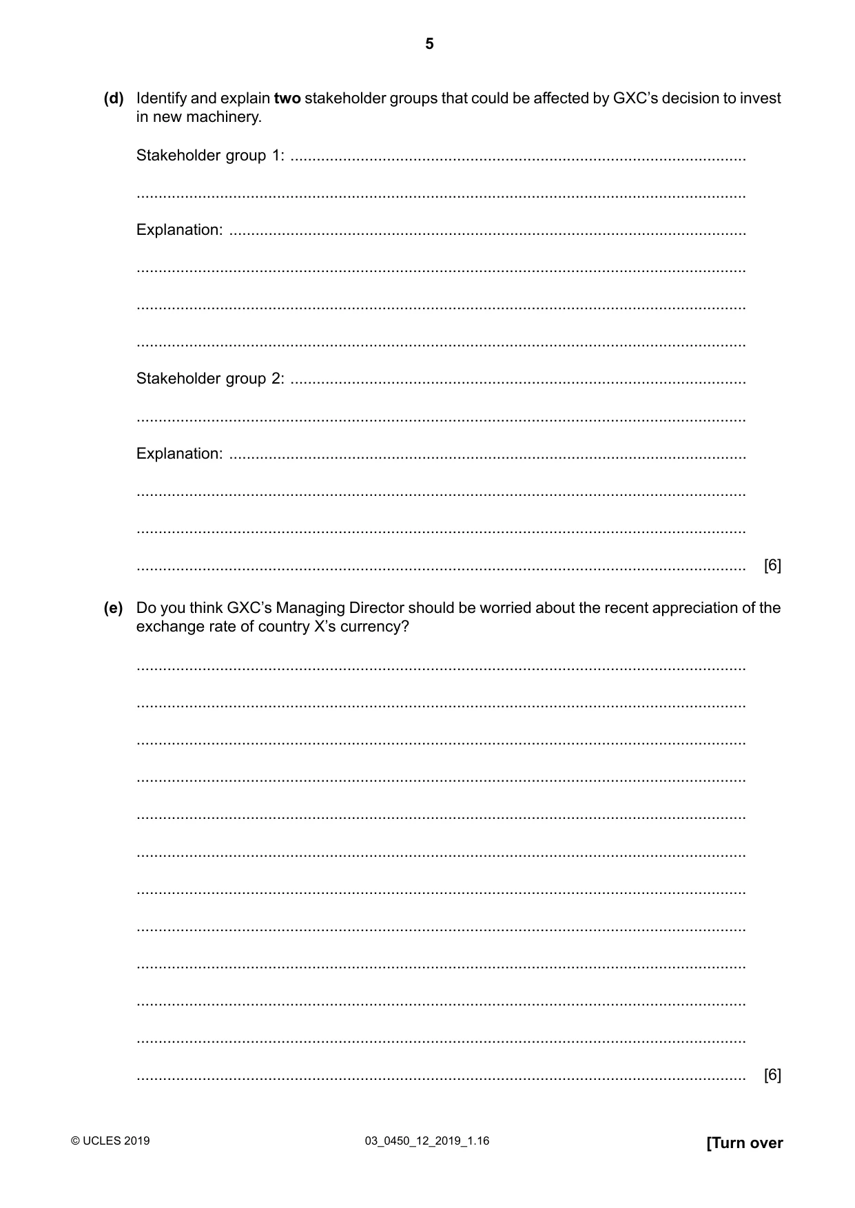 Cambridge IGCSE Business Studies 0450 2019 Feb/March Paper 1 · Variant 2 question paper, page 5 of 12