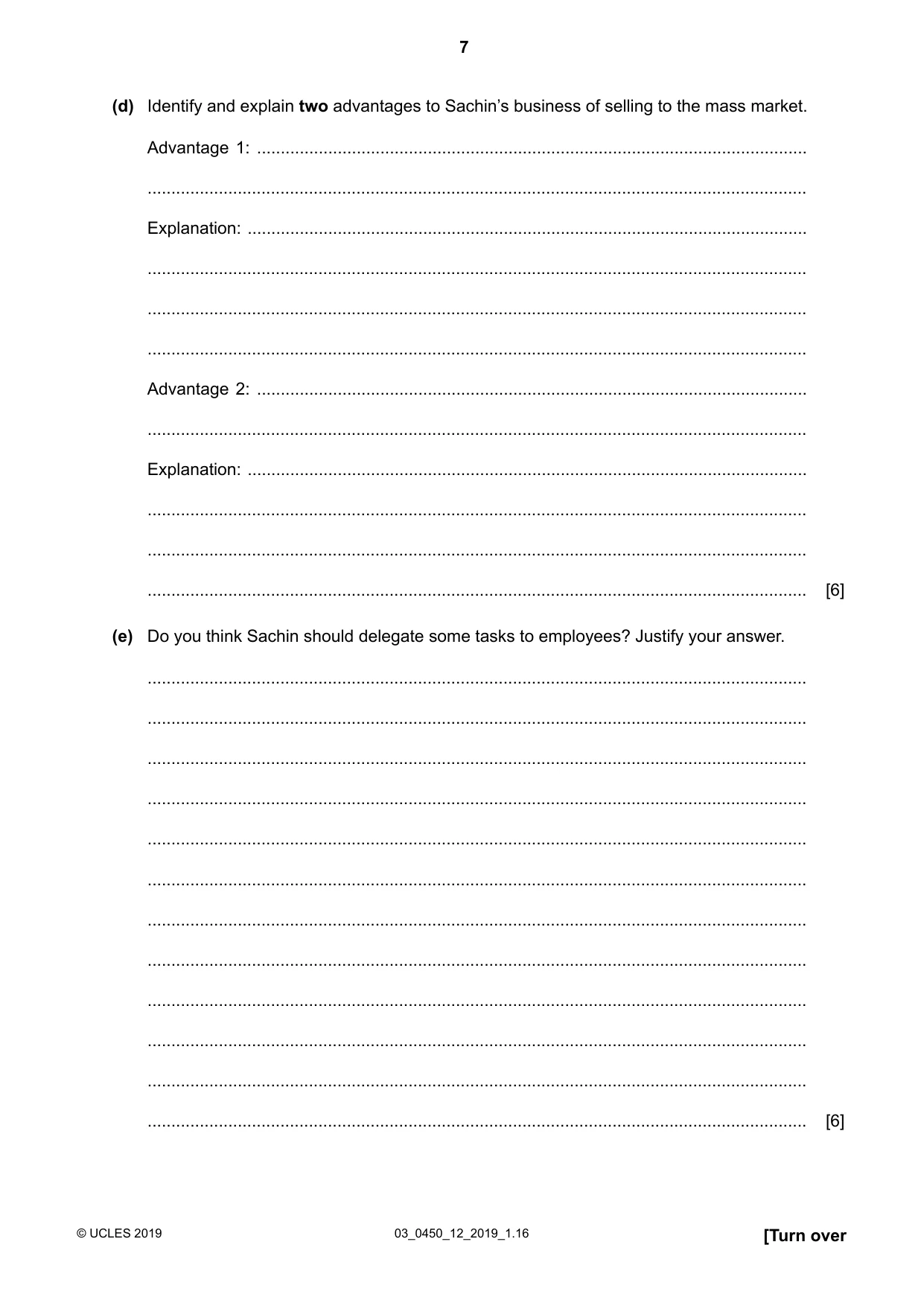 Cambridge IGCSE Business Studies 0450 2019 Feb/March Paper 1 · Variant 2 question paper, page 7 of 12
