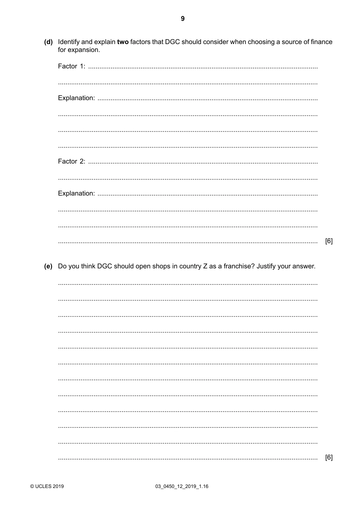 Cambridge IGCSE Business Studies 0450 2019 Feb/March Paper 1 · Variant 2 question paper, page 9 of 12