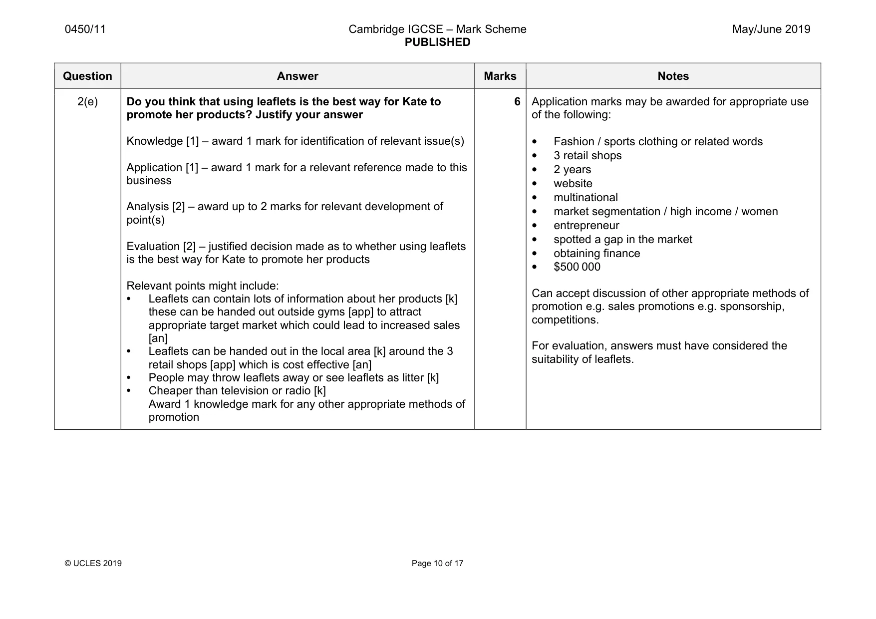 Mark scheme, page 10 of 17