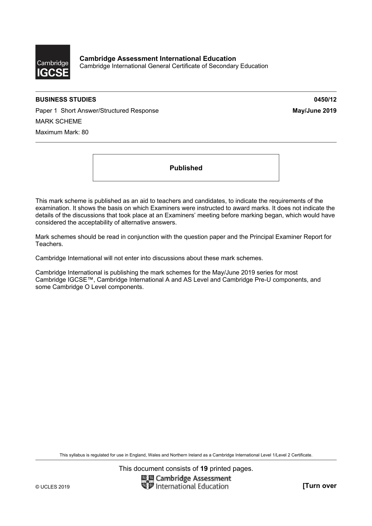 Mark scheme, page 1 of 19