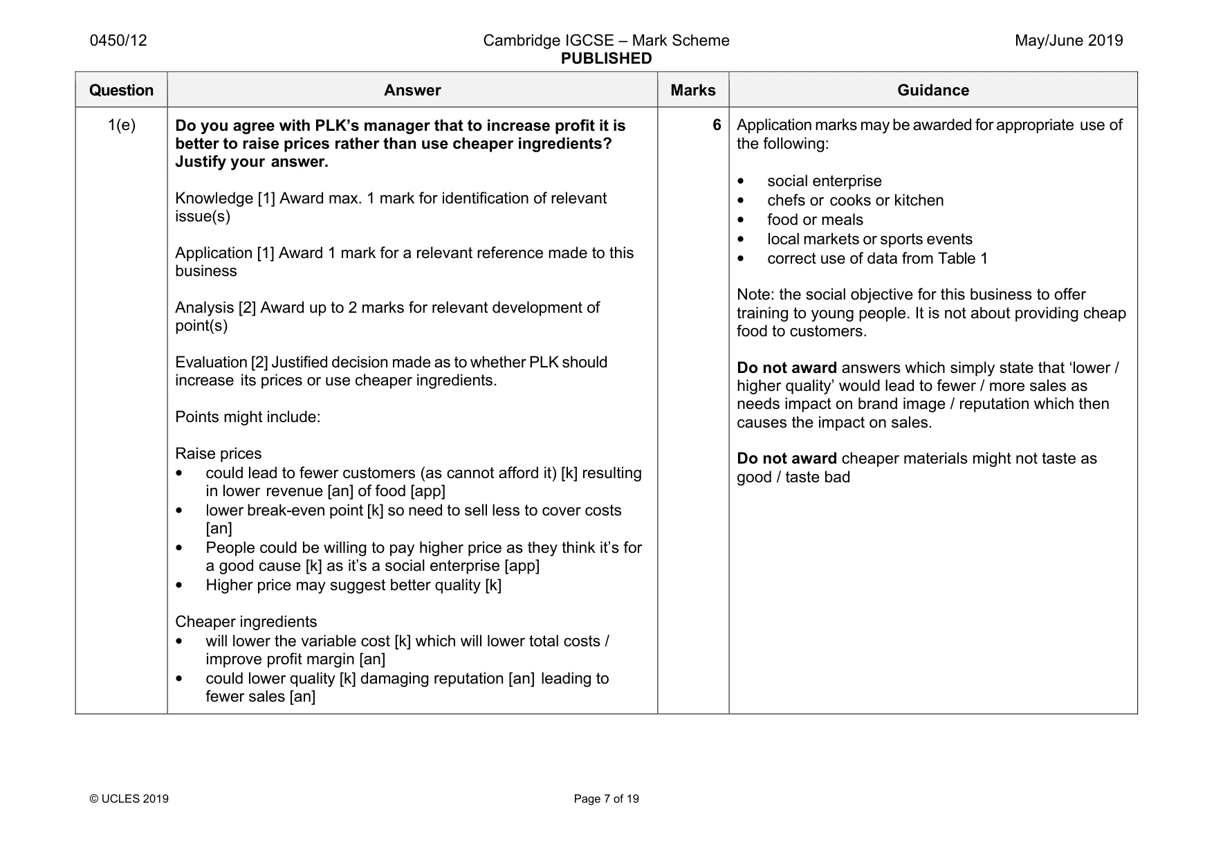 Mark scheme, page 7 of 19