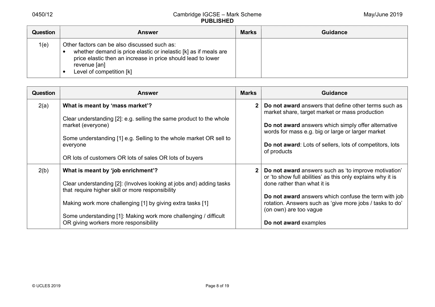 Mark scheme, page 8 of 19