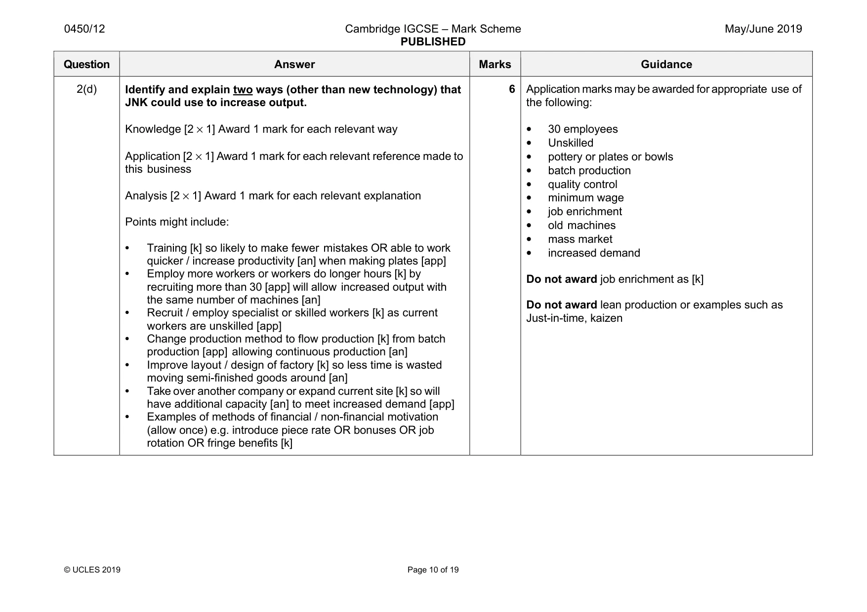Mark scheme, page 10 of 19