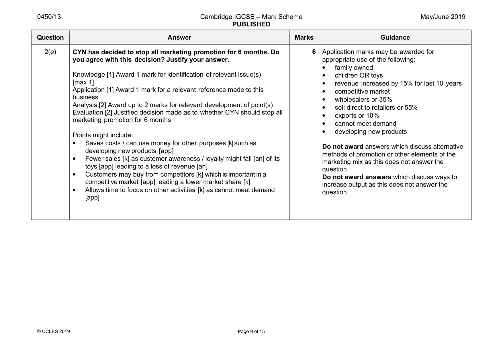 Mark scheme, page 9 of 15
