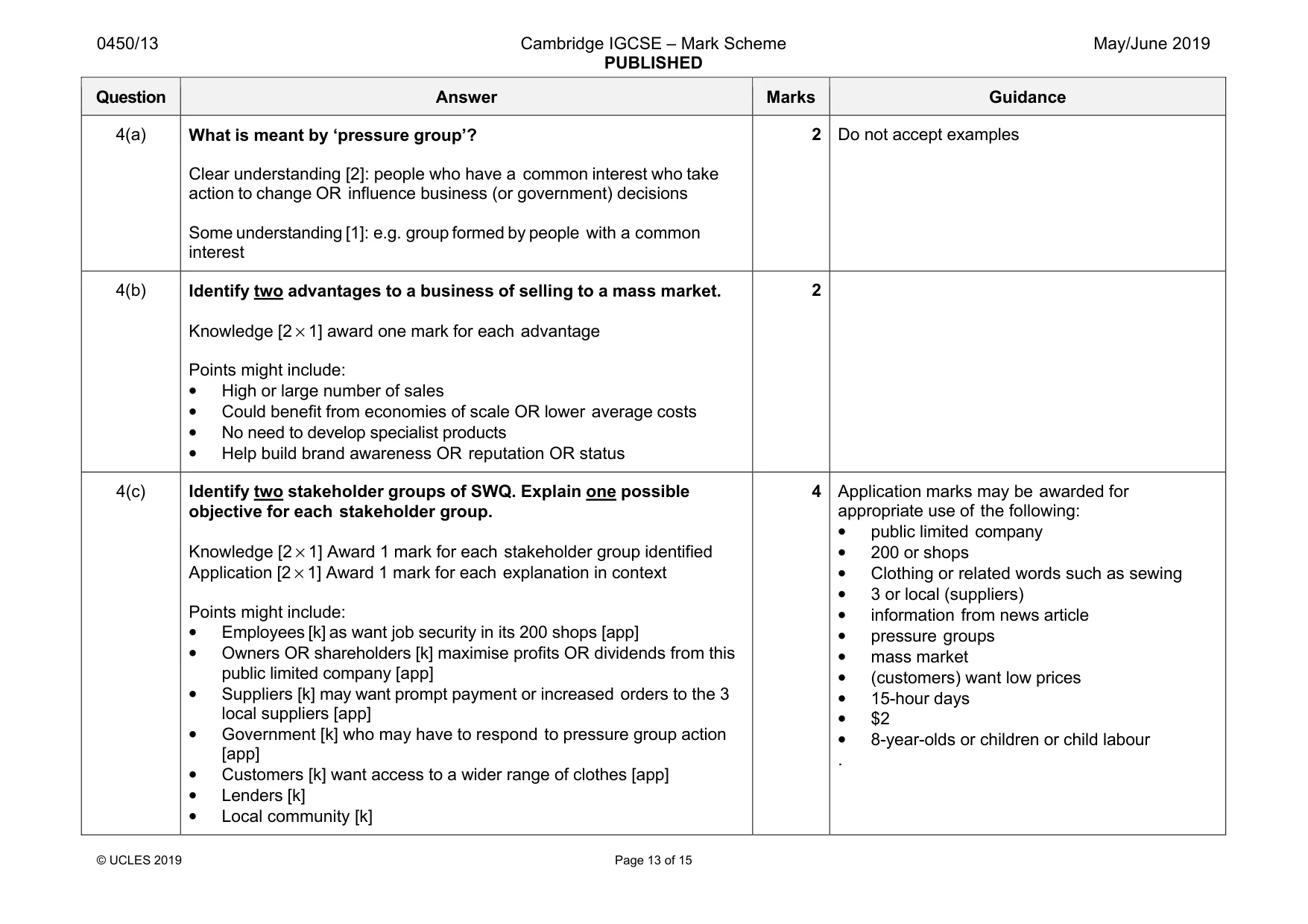 Mark scheme, page 13 of 15