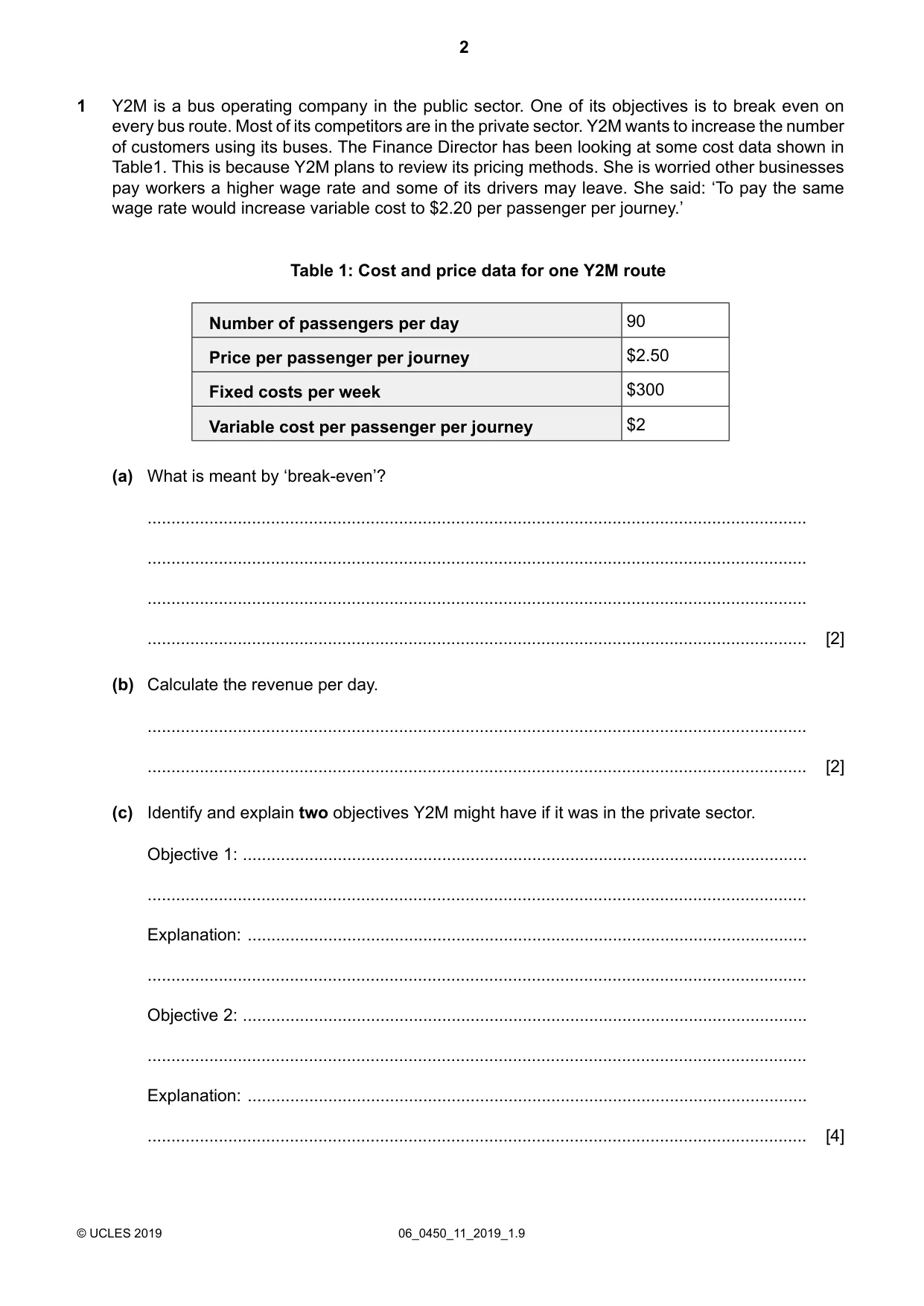 Cambridge IGCSE Business Studies 0450 2019 May/June Paper 1 · Variant 1 question paper, page 2 of 12