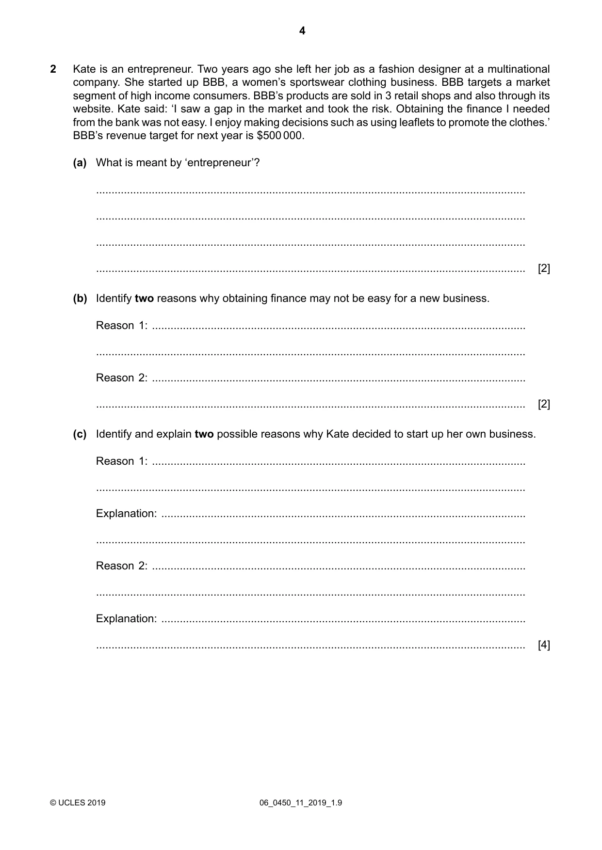 Cambridge IGCSE Business Studies 0450 2019 May/June Paper 1 · Variant 1 question paper, page 4 of 12