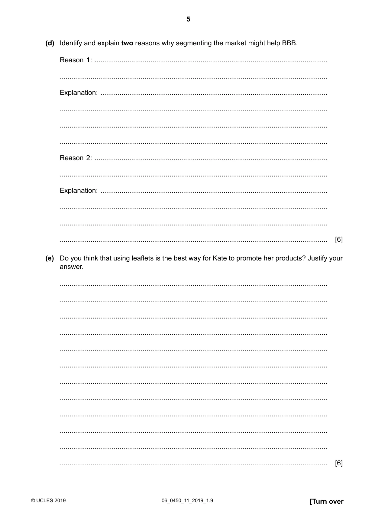 Cambridge IGCSE Business Studies 0450 2019 May/June Paper 1 · Variant 1 question paper, page 5 of 12