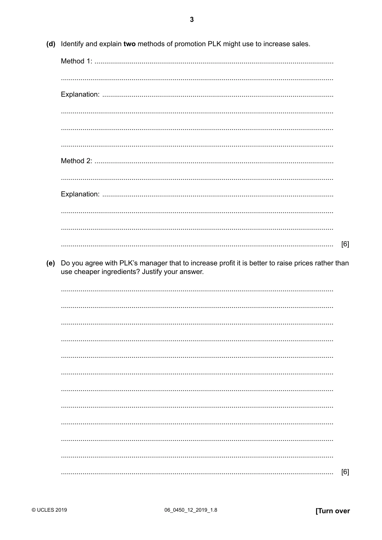 Cambridge IGCSE Business Studies 0450 2019 May/June Paper 1 · Variant 2 question paper, page 3 of 12