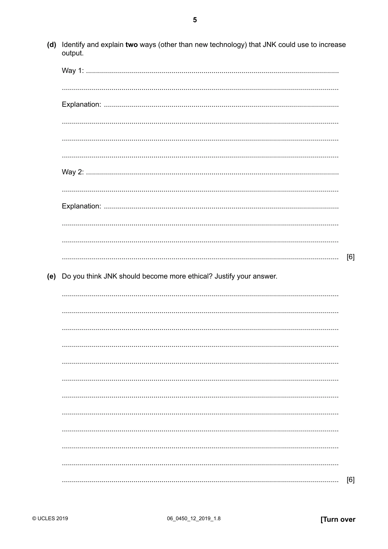 Cambridge IGCSE Business Studies 0450 2019 May/June Paper 1 · Variant 2 question paper, page 5 of 12