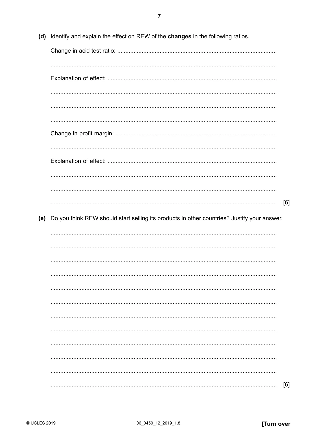 Cambridge IGCSE Business Studies 0450 2019 May/June Paper 1 · Variant 2 question paper, page 7 of 12