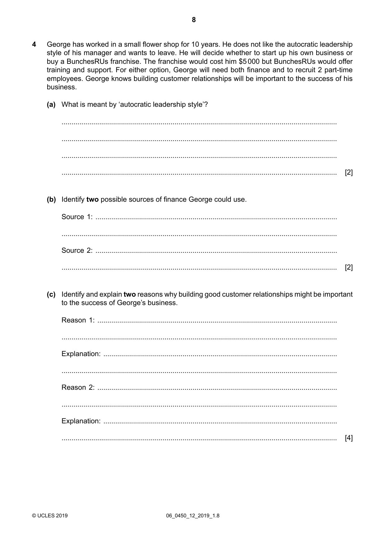 Cambridge IGCSE Business Studies 0450 2019 May/June Paper 1 · Variant 2 question paper, page 8 of 12