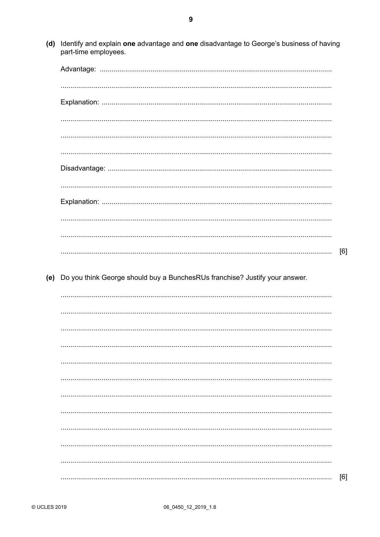 Cambridge IGCSE Business Studies 0450 2019 May/June Paper 1 · Variant 2 question paper, page 9 of 12