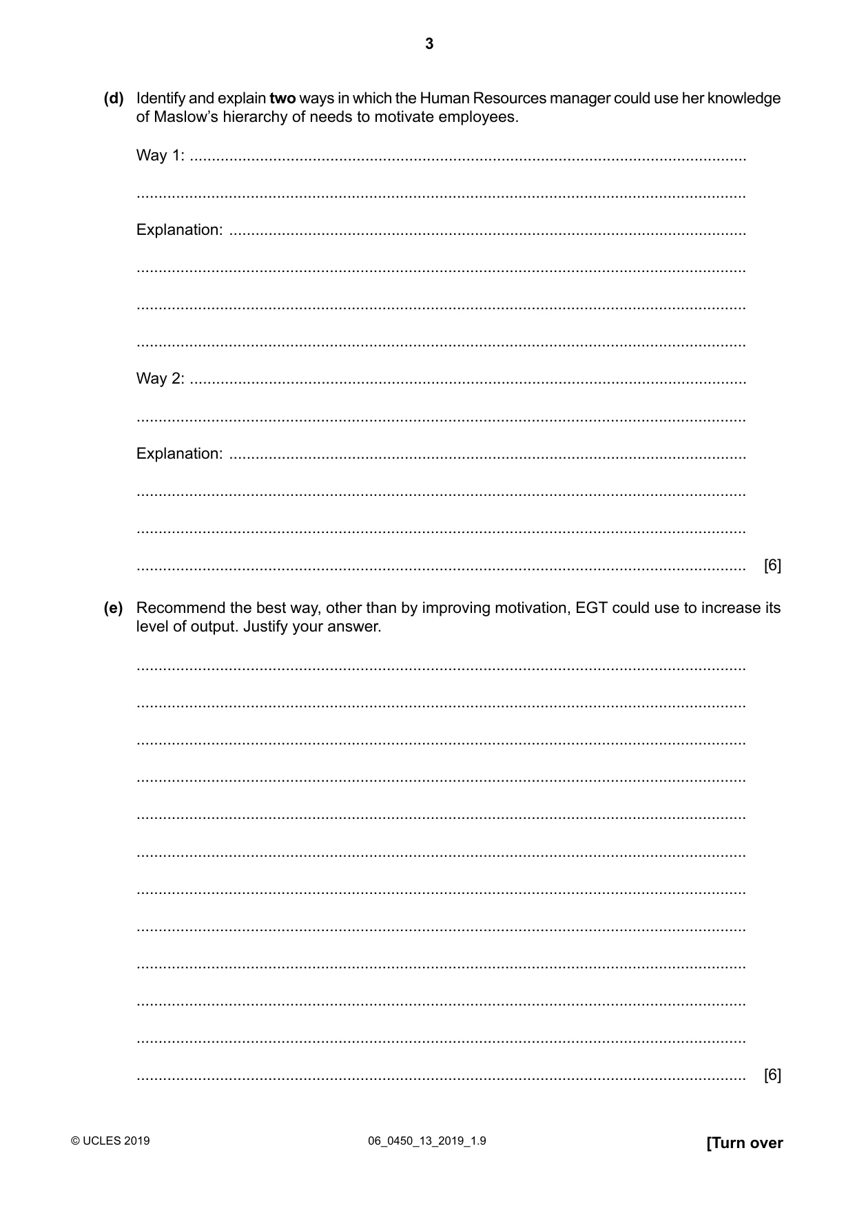 Cambridge IGCSE Business Studies 0450 2019 May/June Paper 1 · Variant 3 question paper, page 3 of 12