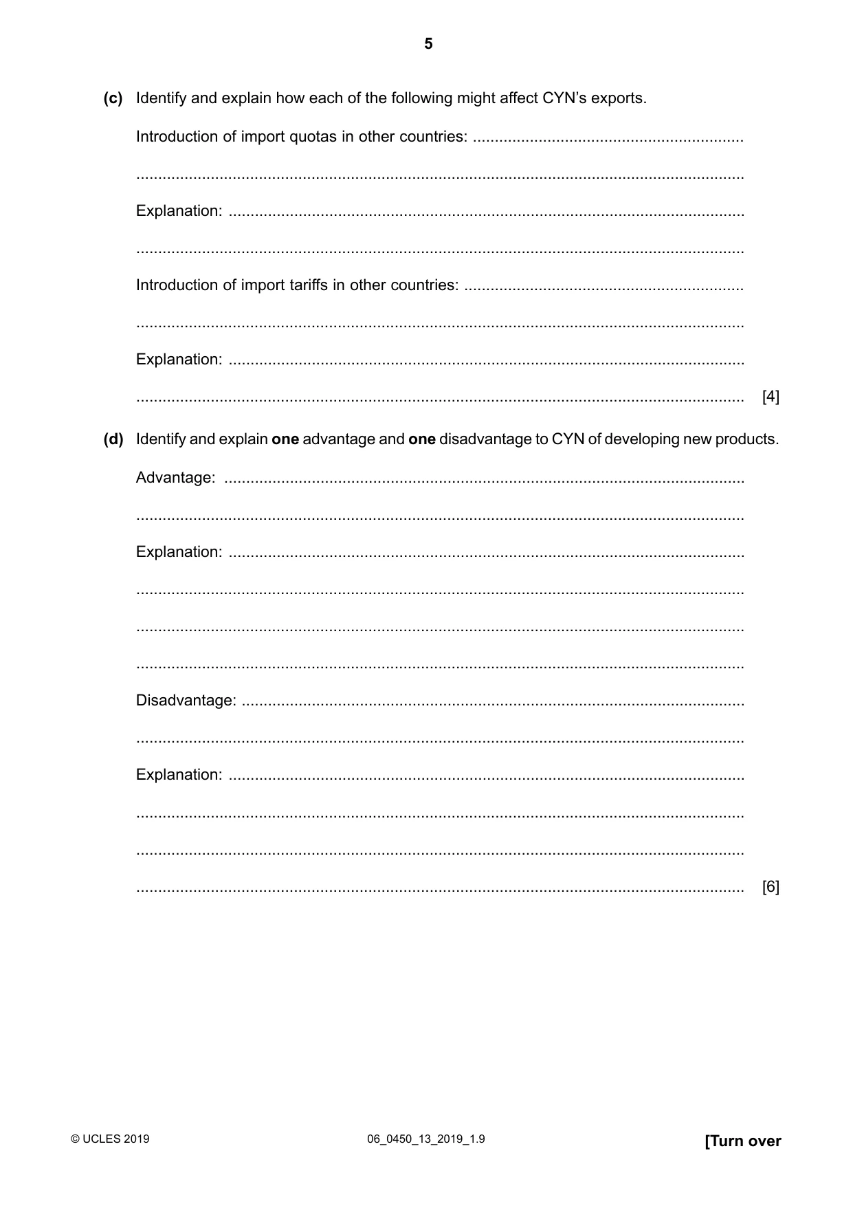 Cambridge IGCSE Business Studies 0450 2019 May/June Paper 1 · Variant 3 question paper, page 5 of 12