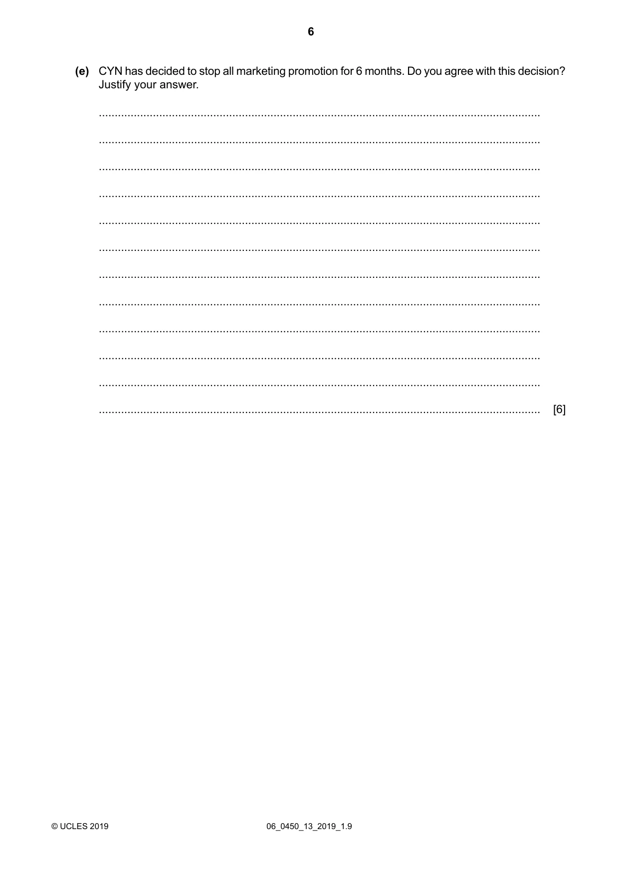 Cambridge IGCSE Business Studies 0450 2019 May/June Paper 1 · Variant 3 question paper, page 6 of 12