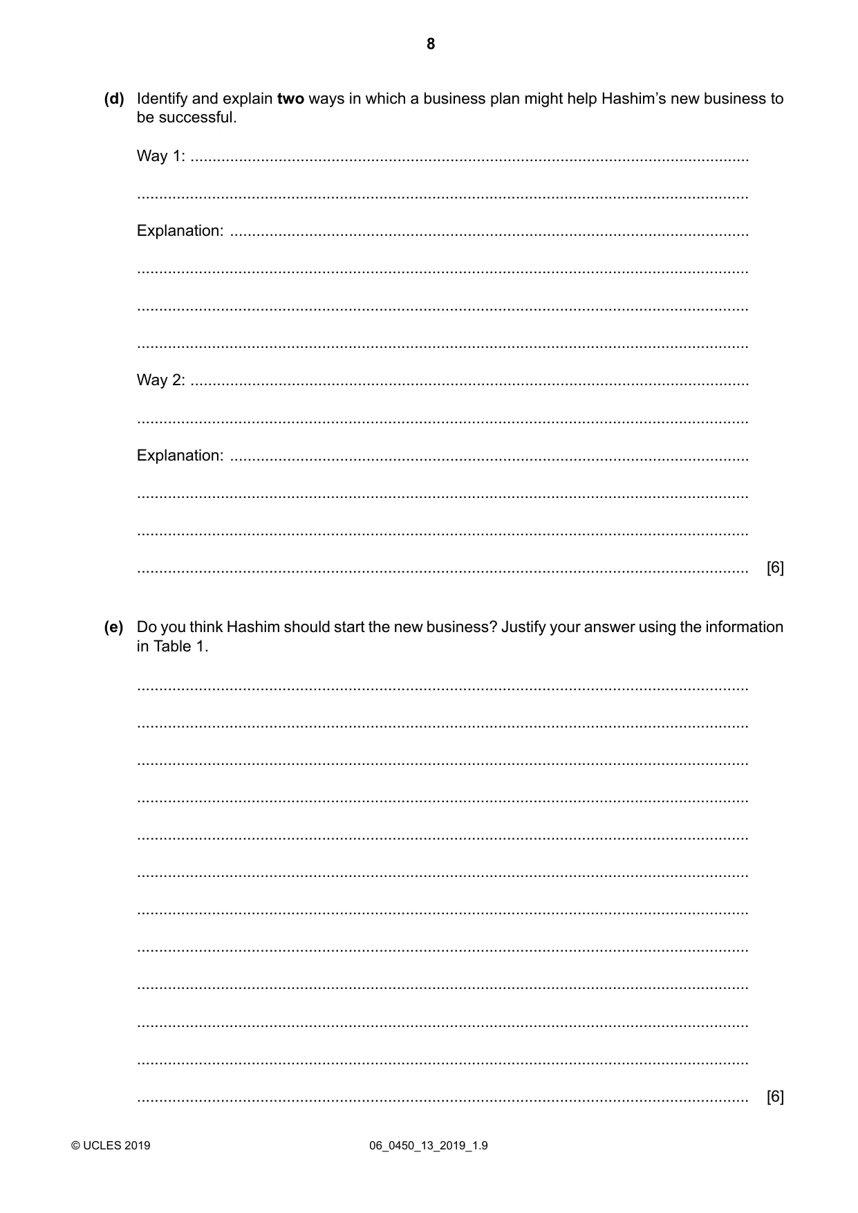 Cambridge IGCSE Business Studies 0450 2019 May/June Paper 1 · Variant 3 question paper, page 8 of 12