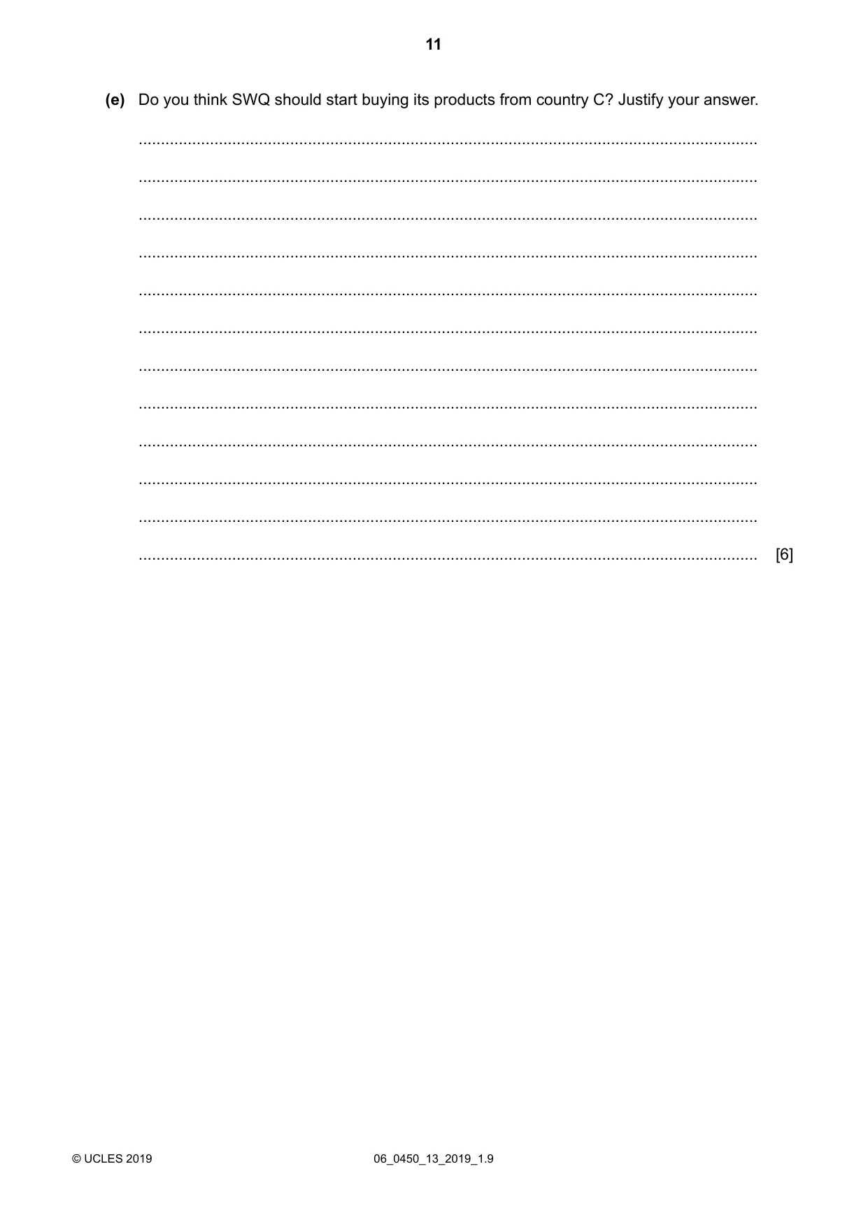 Cambridge IGCSE Business Studies 0450 2019 May/June Paper 1 · Variant 3 question paper, page 11 of 12