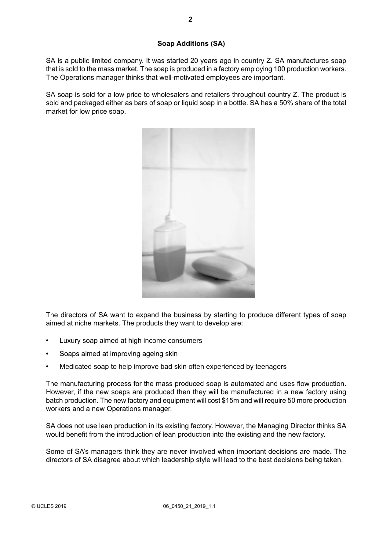 Cambridge IGCSE Business Studies 0450 2019 May/June Paper 2 · Variant 1 question paper, page 2 of 4