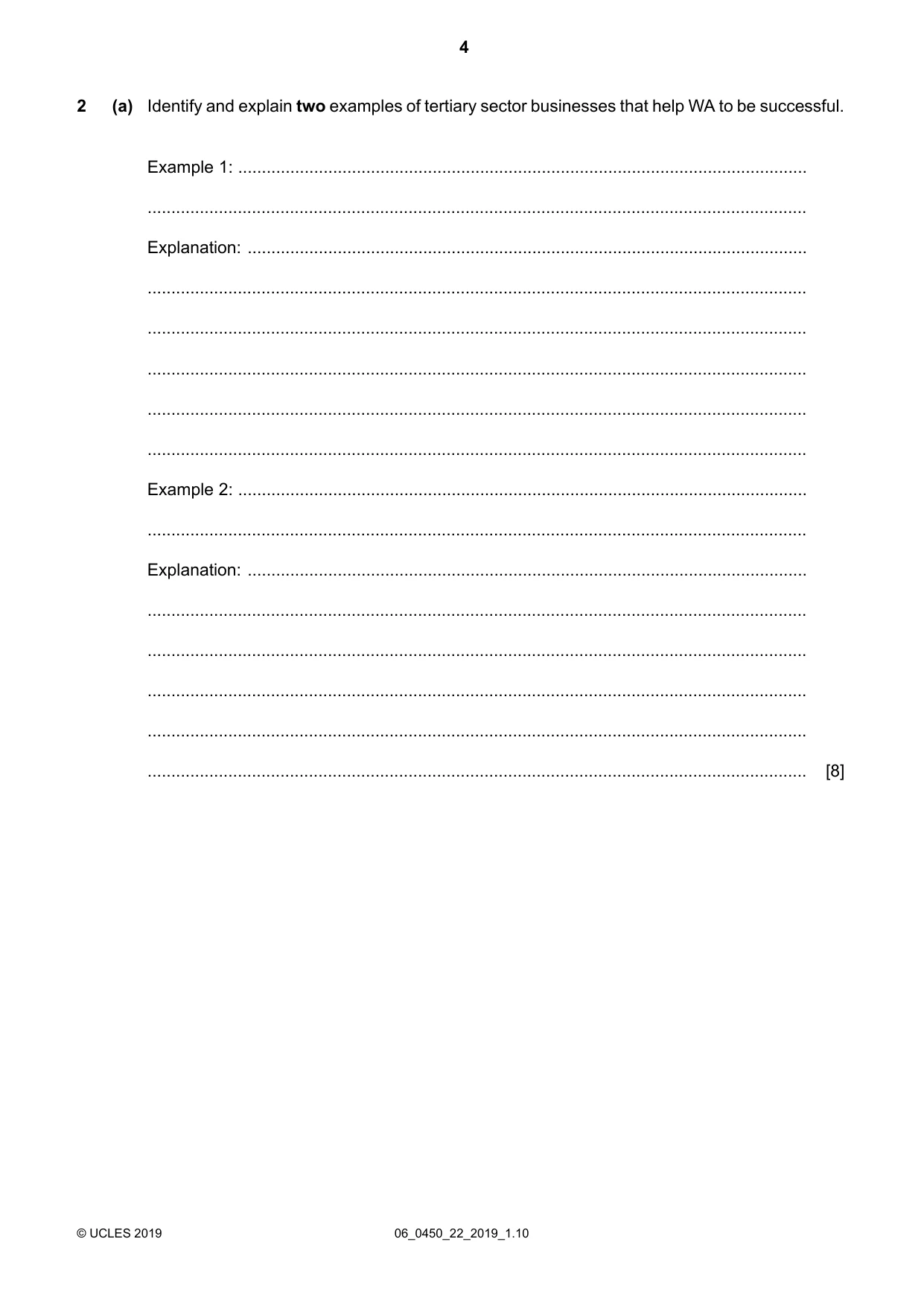 Cambridge IGCSE Business Studies 0450 2019 May/June Paper 2 · Variant 2 question paper, page 4 of 12