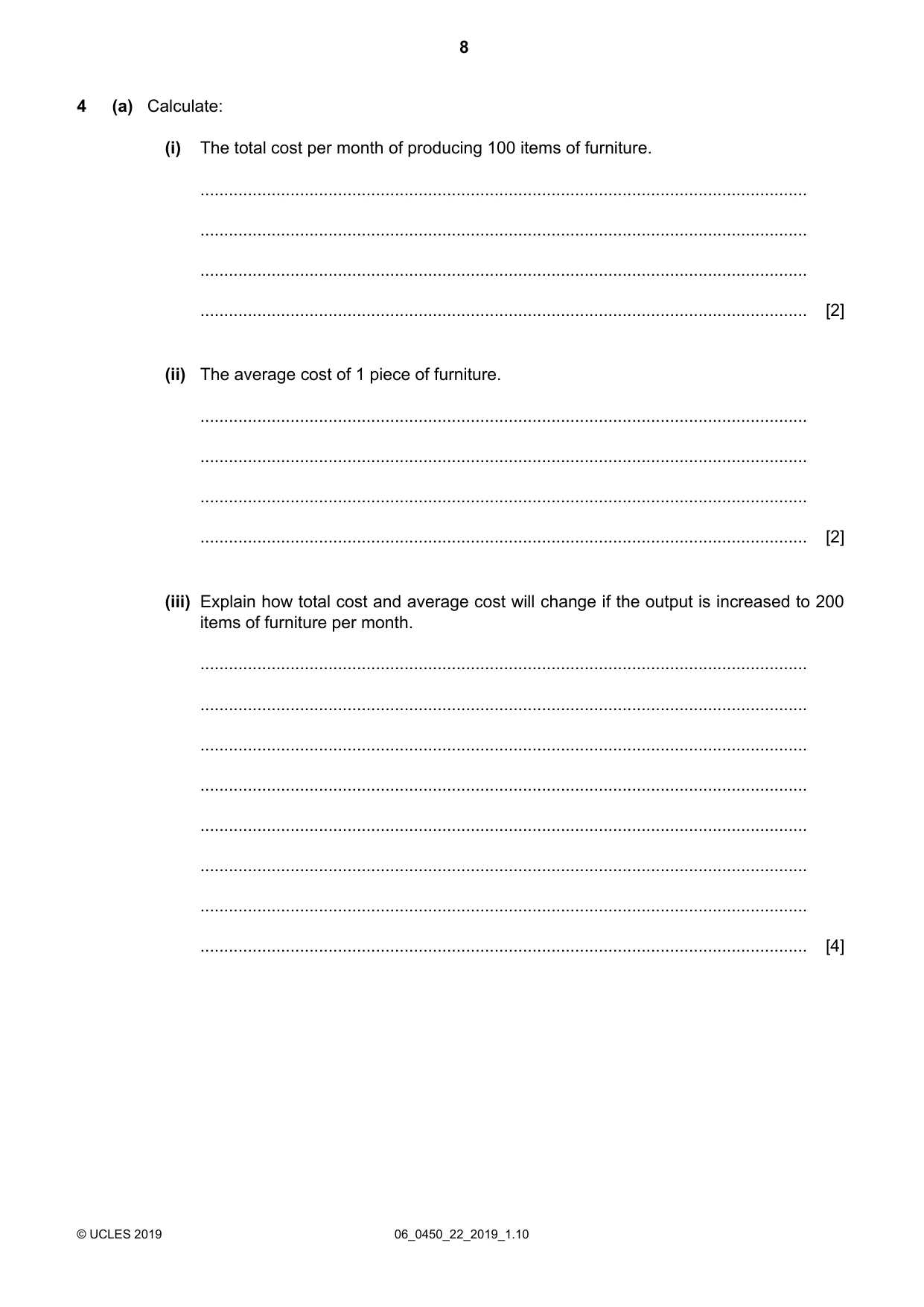 Cambridge IGCSE Business Studies 0450 2019 May/June Paper 2 · Variant 2 question paper, page 8 of 12