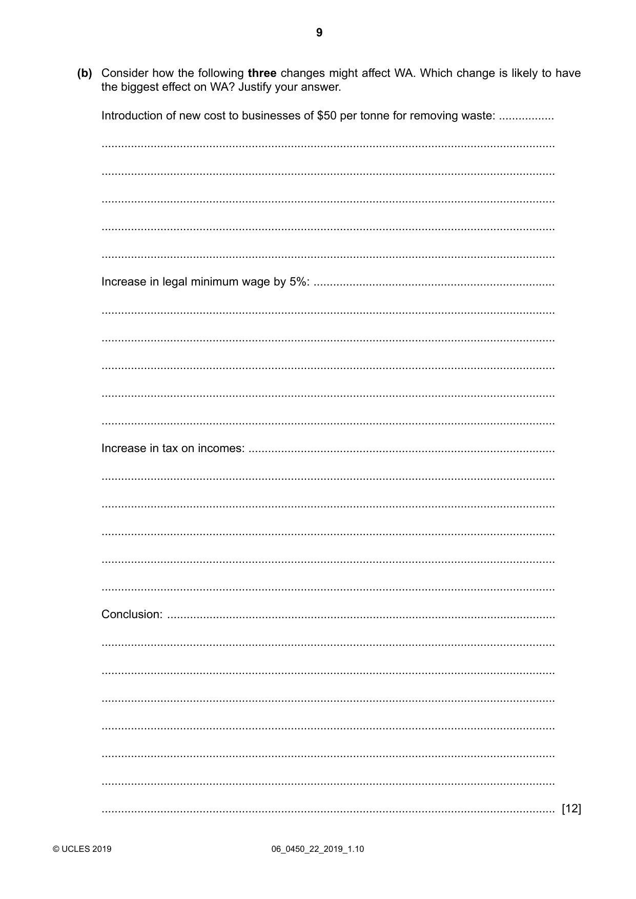 Cambridge IGCSE Business Studies 0450 2019 May/June Paper 2 · Variant 2 question paper, page 9 of 12