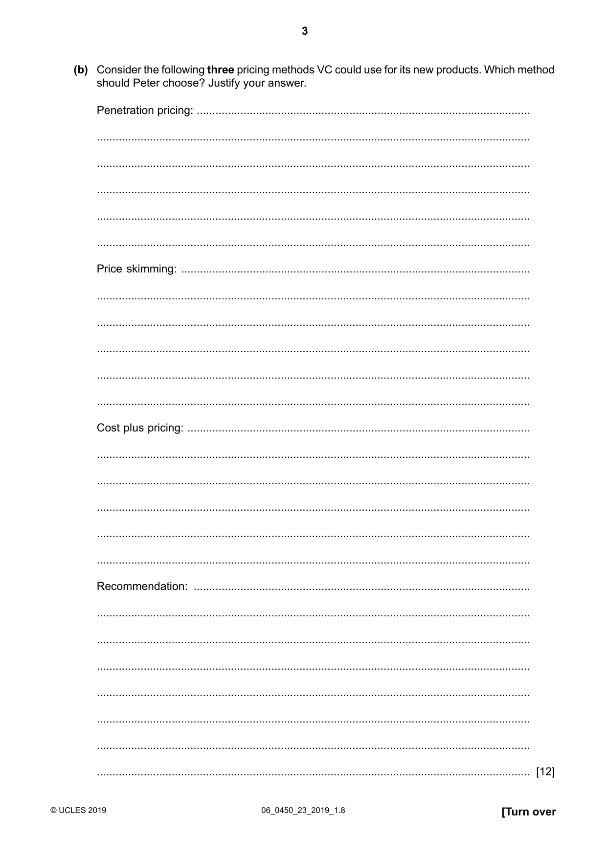 Cambridge IGCSE Business Studies 0450 2019 May/June Paper 2 · Variant 3 question paper, page 3 of 12